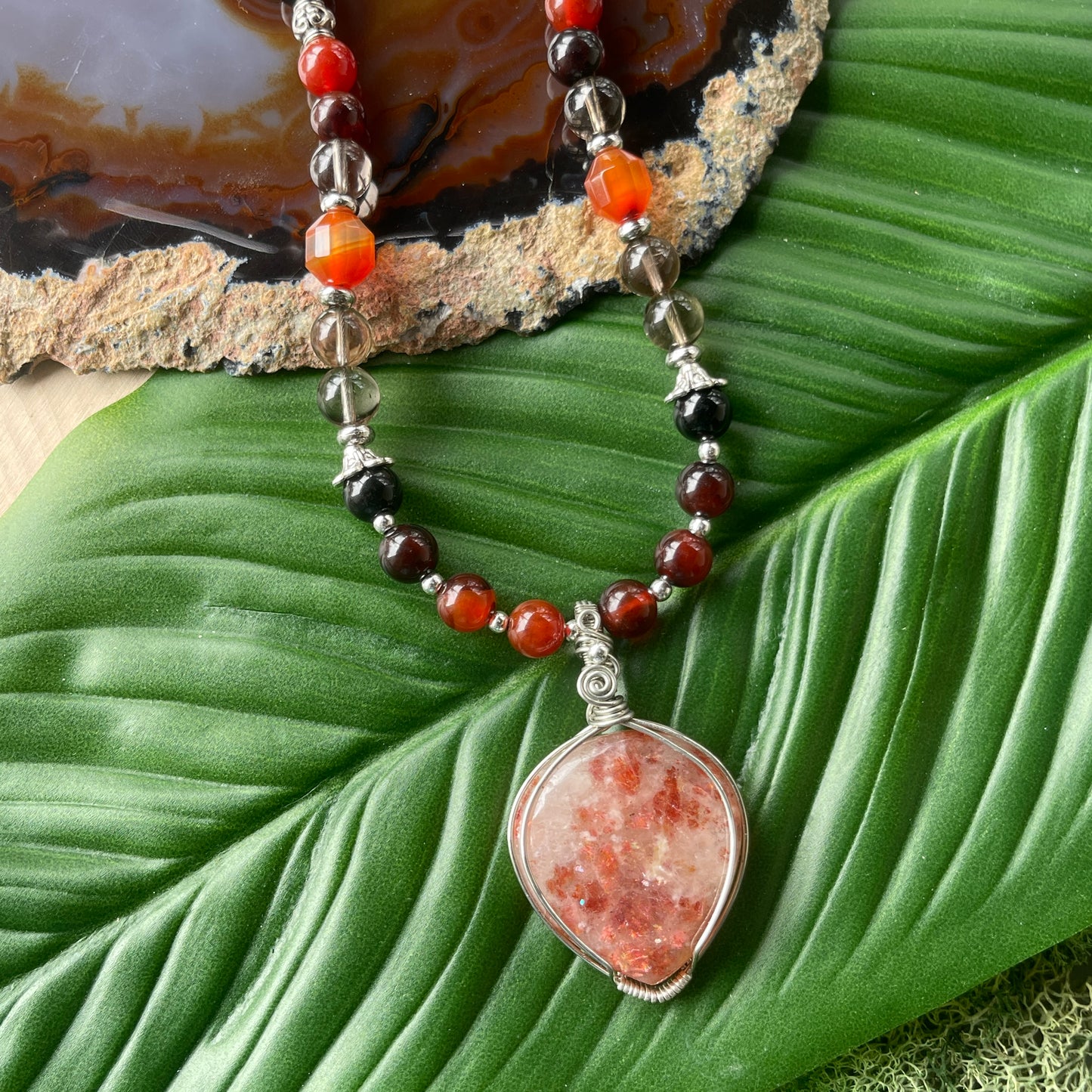 Vi • Sunstone, Carnelian, Smokey Quartz + Onyx Necklace