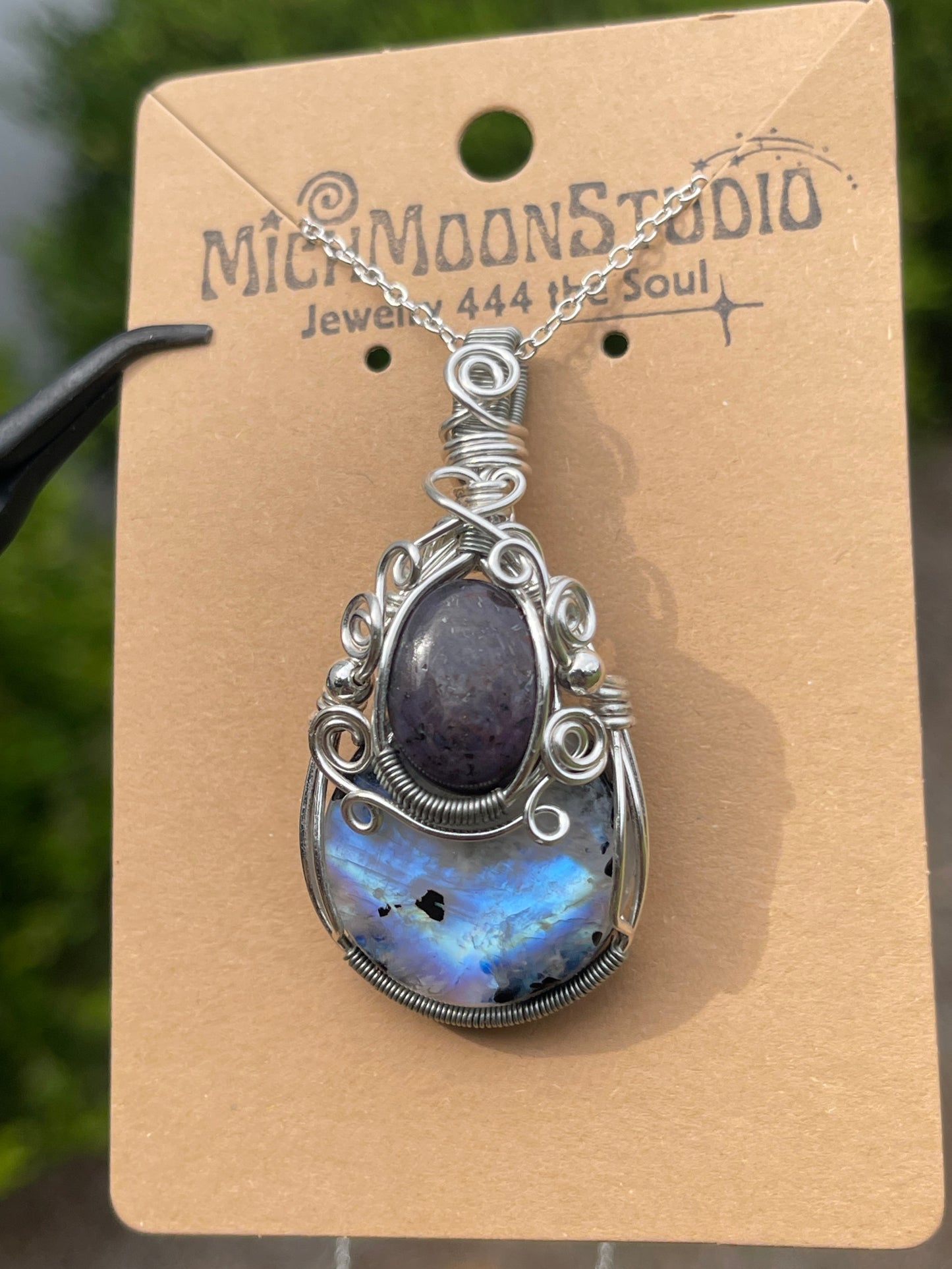 Moonstone + Sapphire Pendant