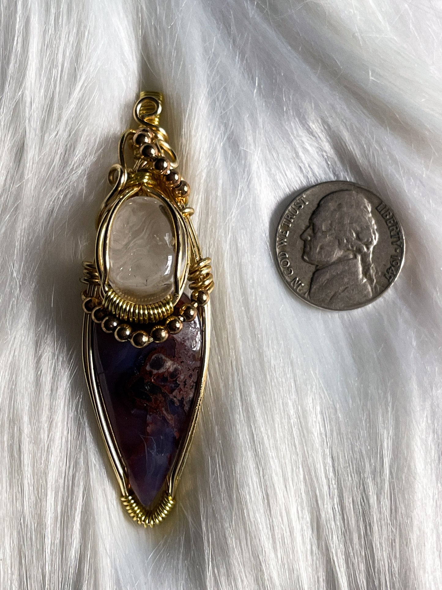 Purple Sakura Agate + Clear Quartz Pendant