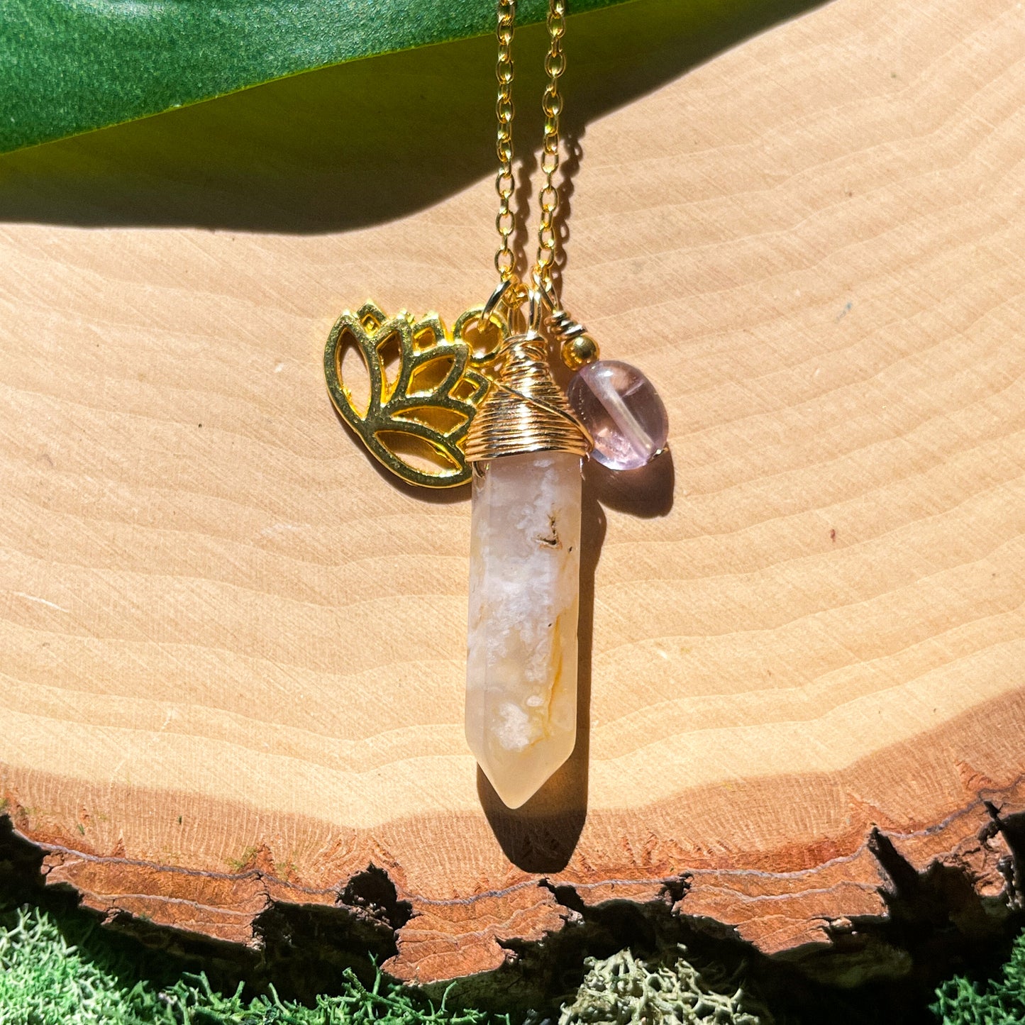 SELF-GROWTH • Flower Agate Affirmation Charm Necklace