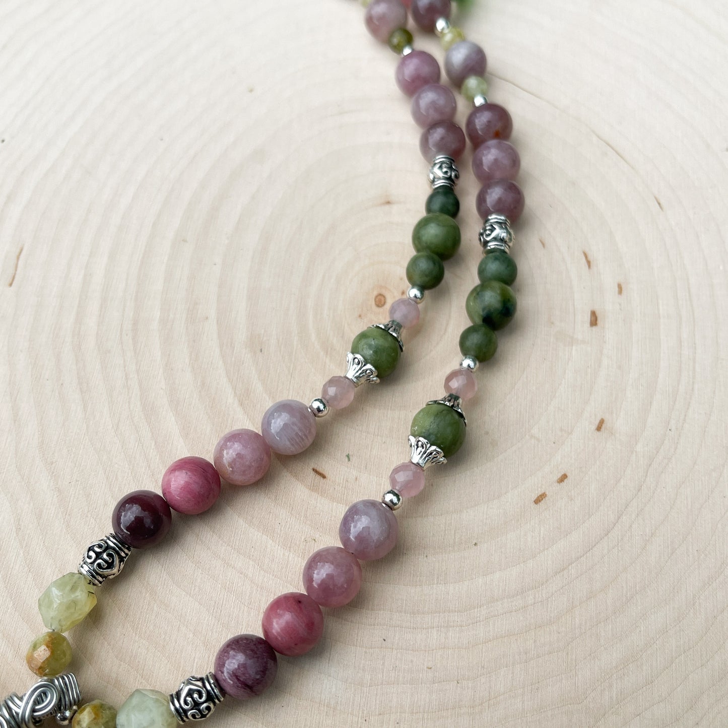 Haim • AA Rhodochrosite, Madagascar Rose Quartz, Prehnite + Jade Necklace
