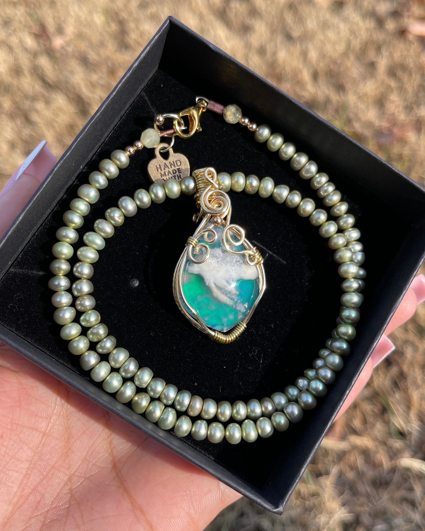 Vixen • Aurora Plume + Sage Green Pearl Necklace