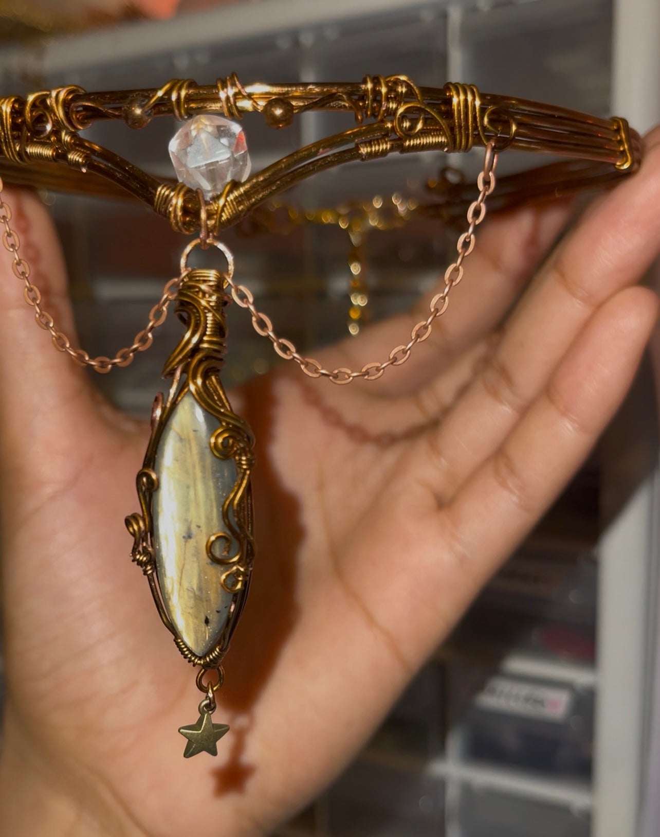 High Priestess Woven Labradorite Choker w/ Clear Quartz Amplifyer