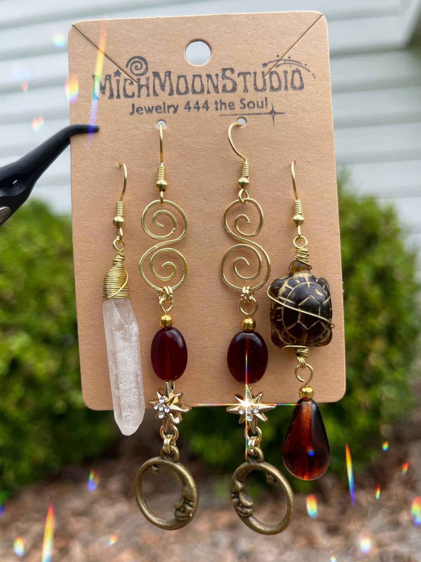 Amber + Clear Quartz Earrings Set