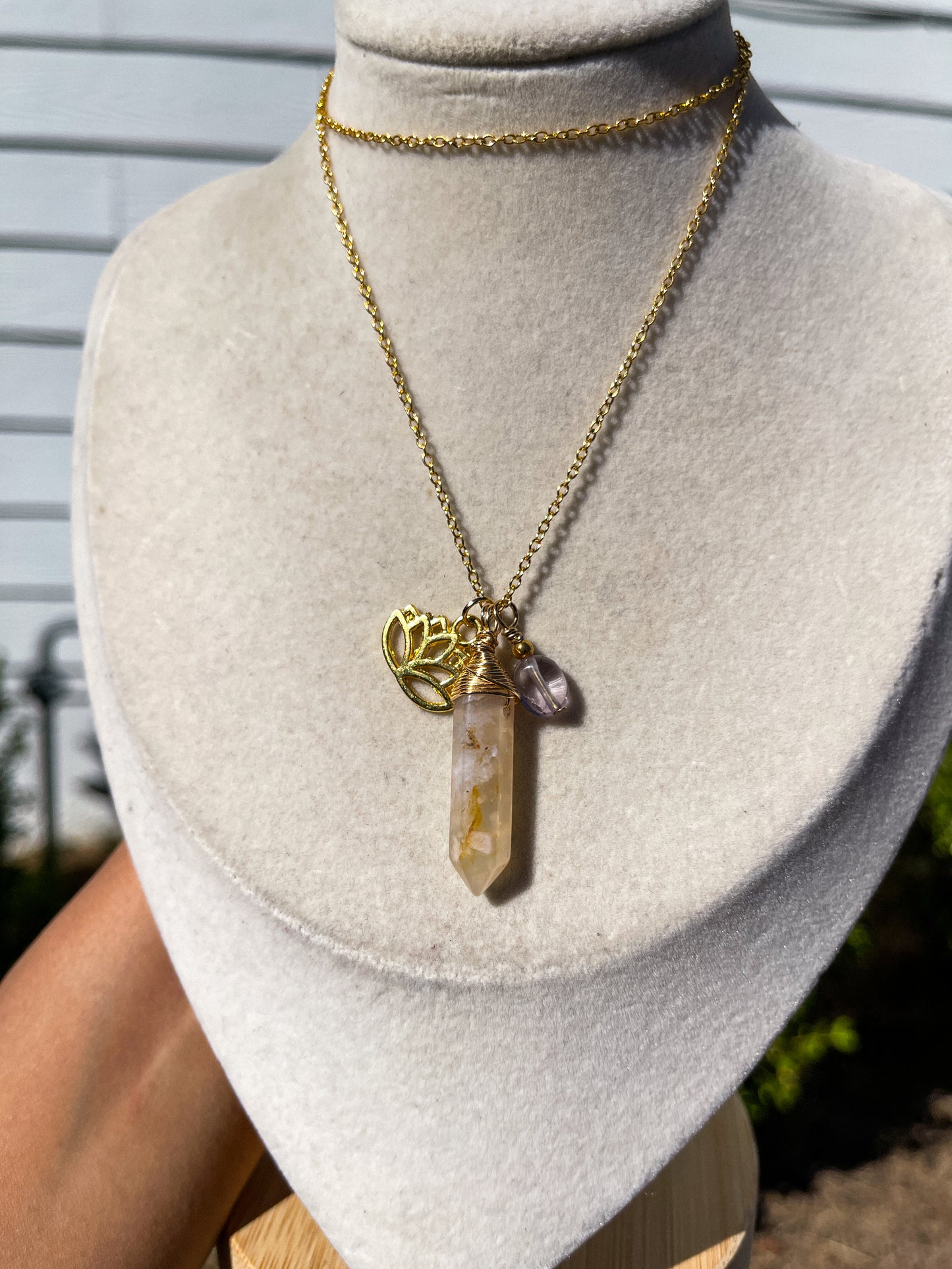 SELF-GROWTH • Flower Agate Affirmation Charm Necklace