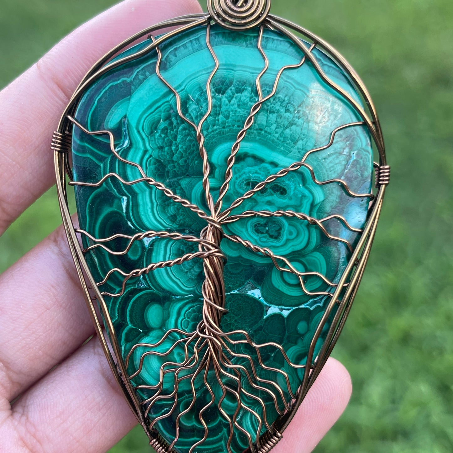 Rare XL Malachite Tree of Life Pendant