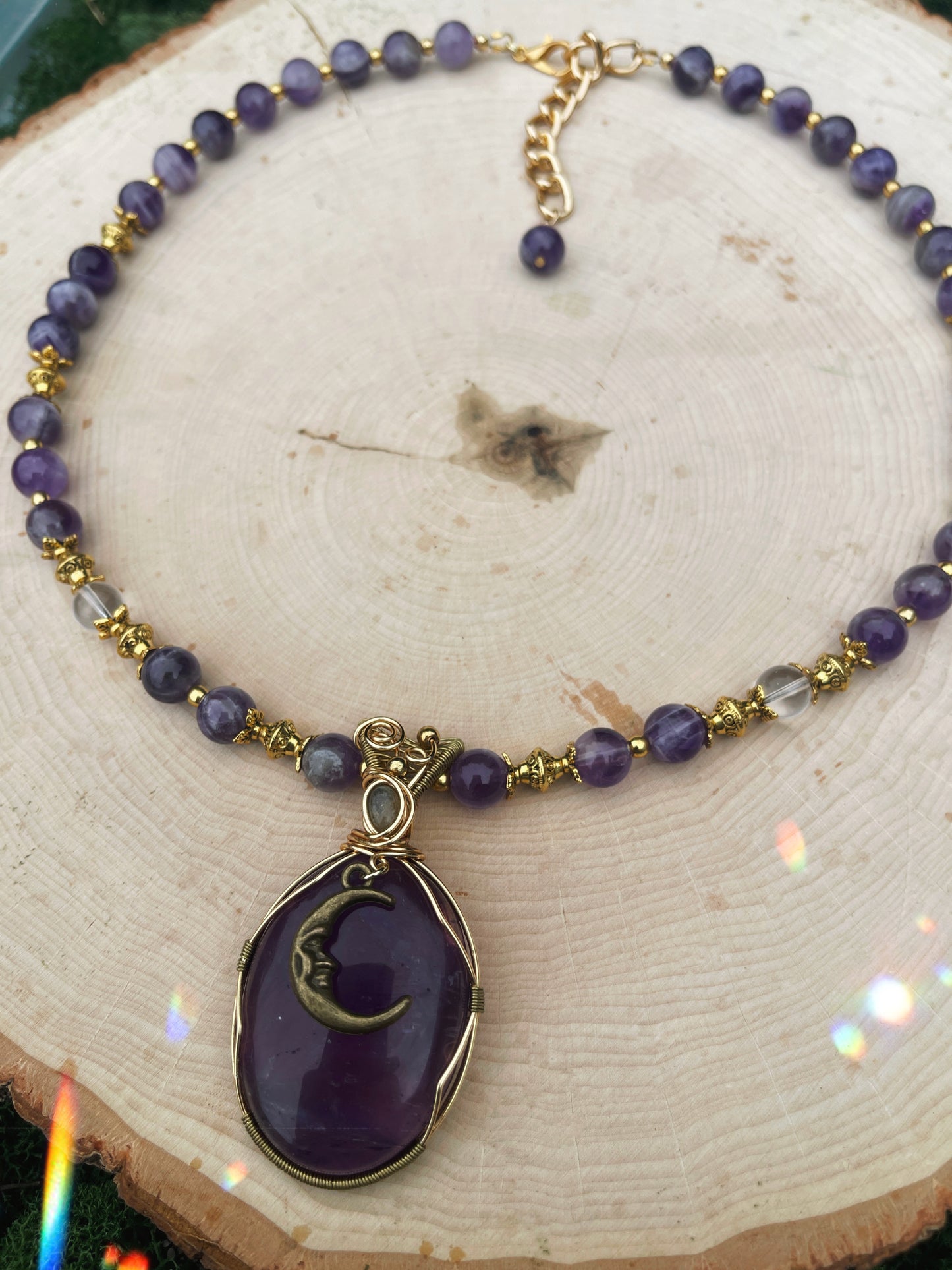 Lunaria • Amethyst + Labradorite Moon Necklace