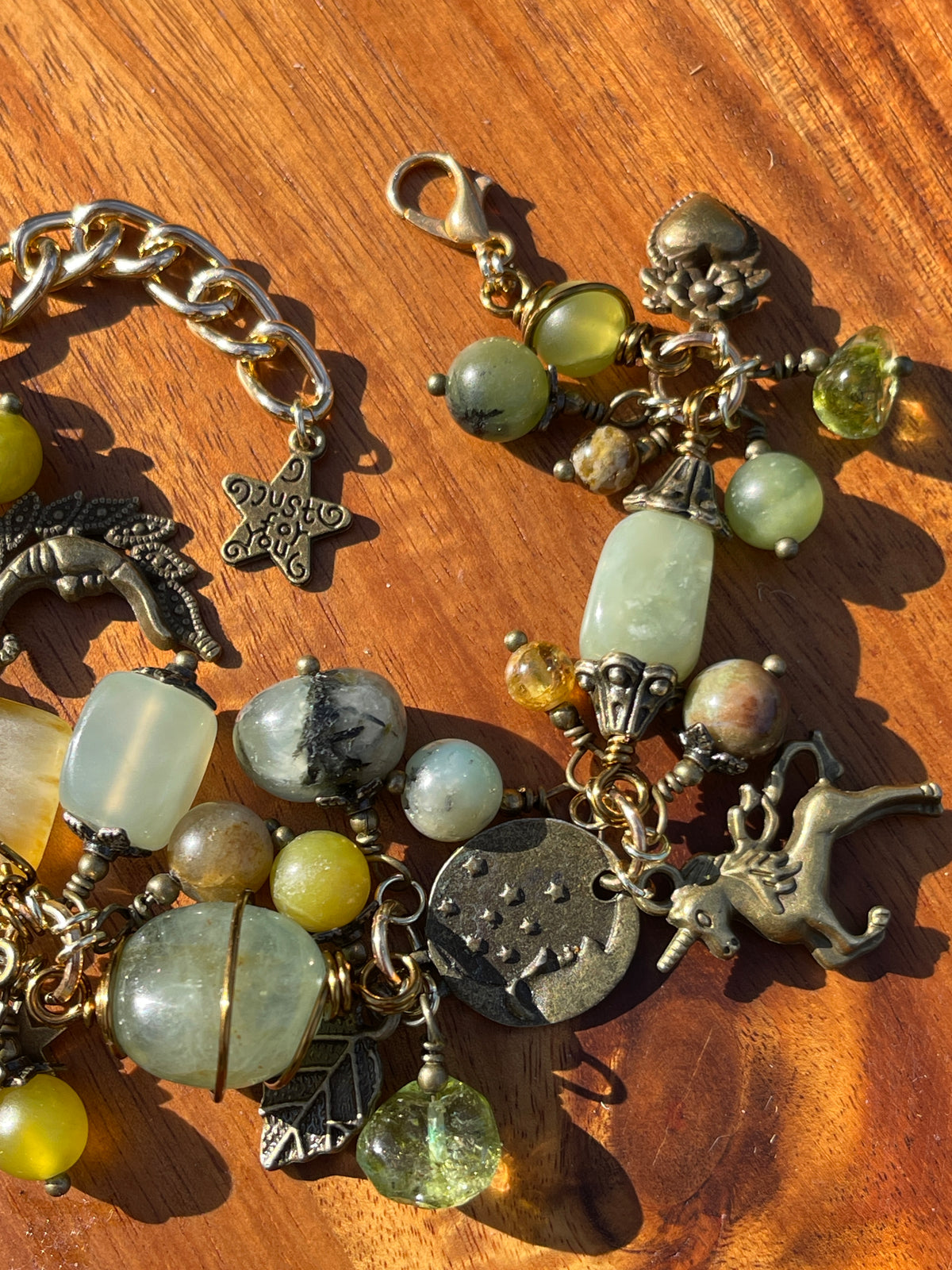 Clarion • Prehnite, Peridot + Jade Charm Bracelet