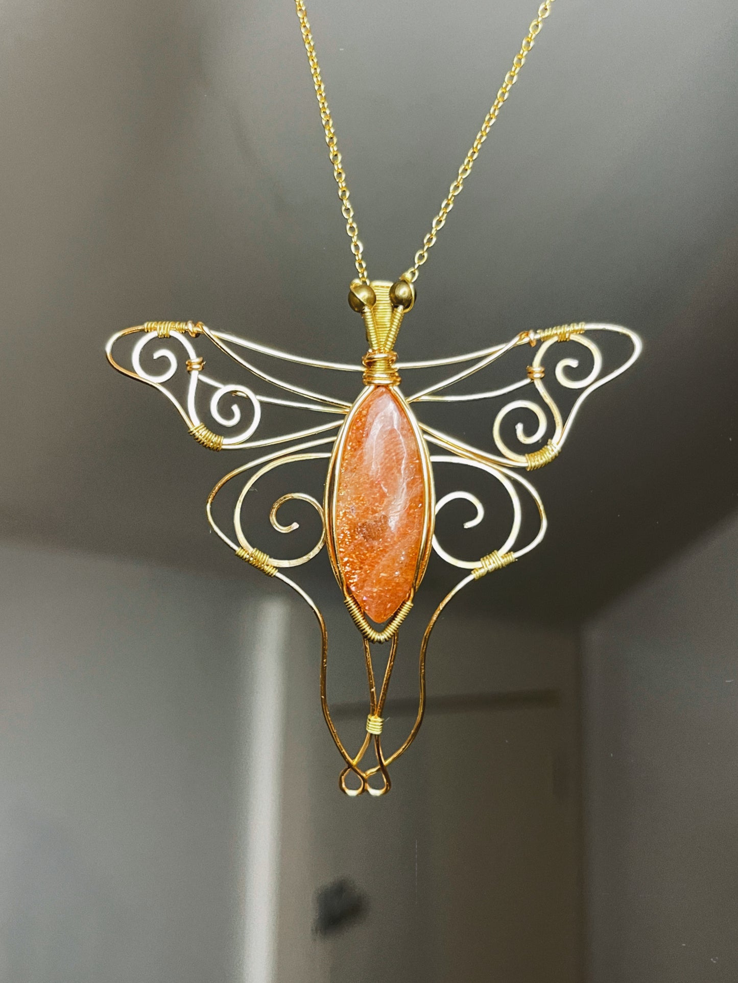 Sunstone Luna Moth Pendant