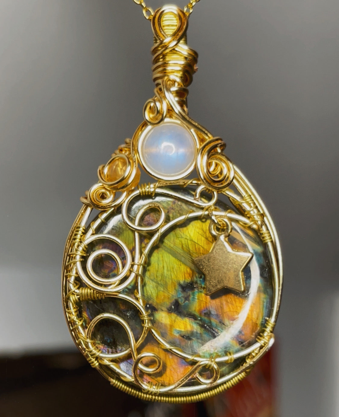 Labradorite + Moonstone Pendant