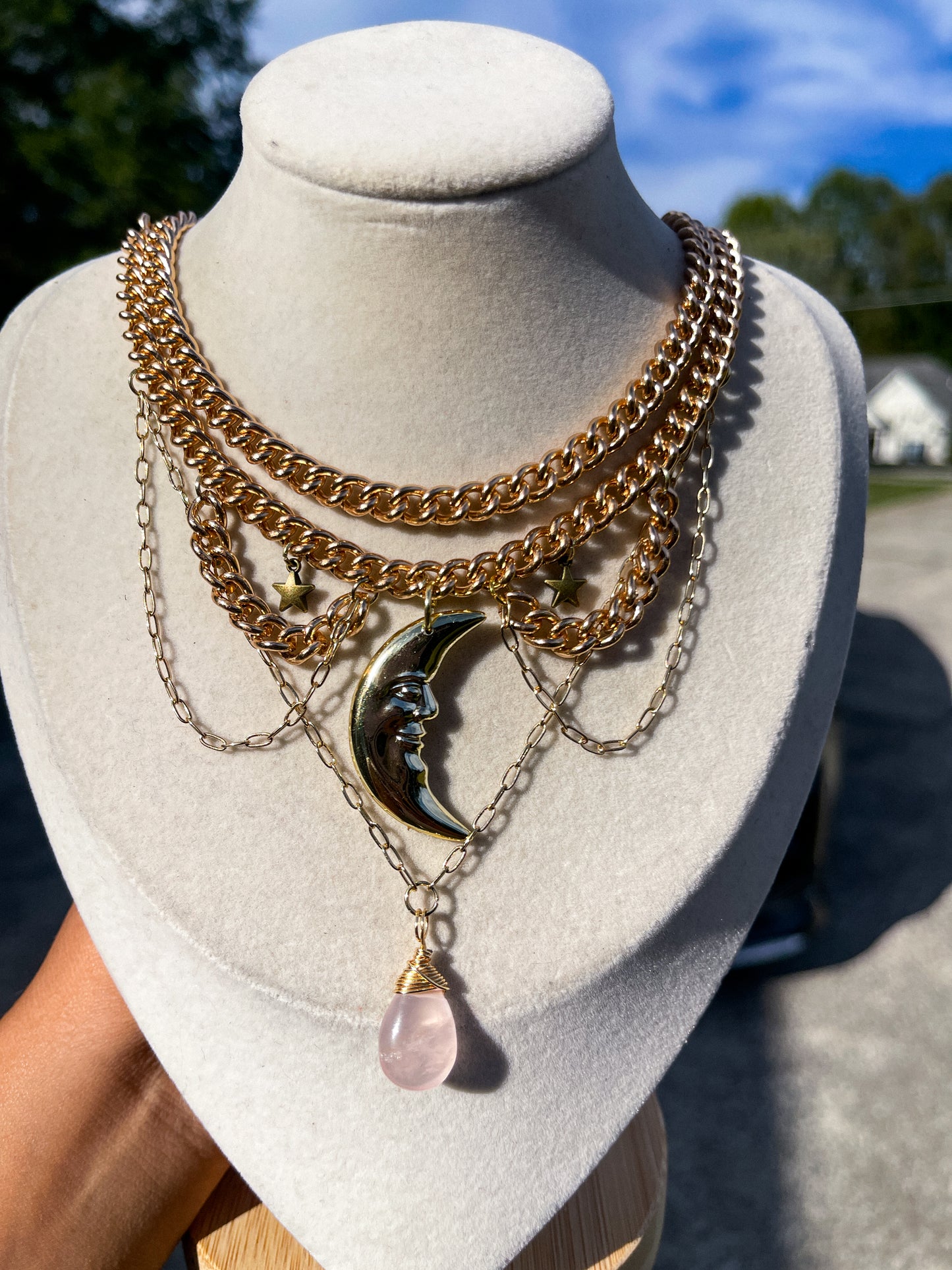 Celestial Rose Quartz Golden Necklace