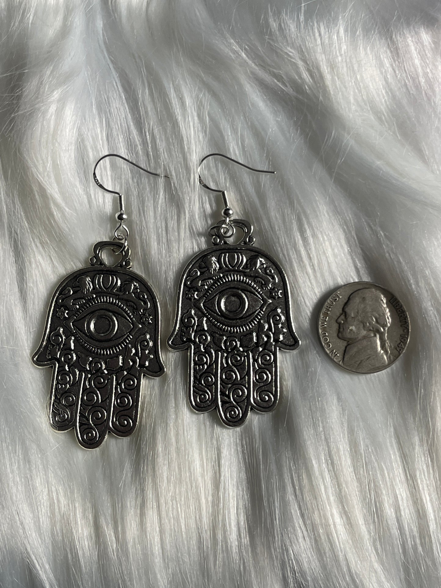 Medium Silver Hamsa Hand Earrings • 2-Sided