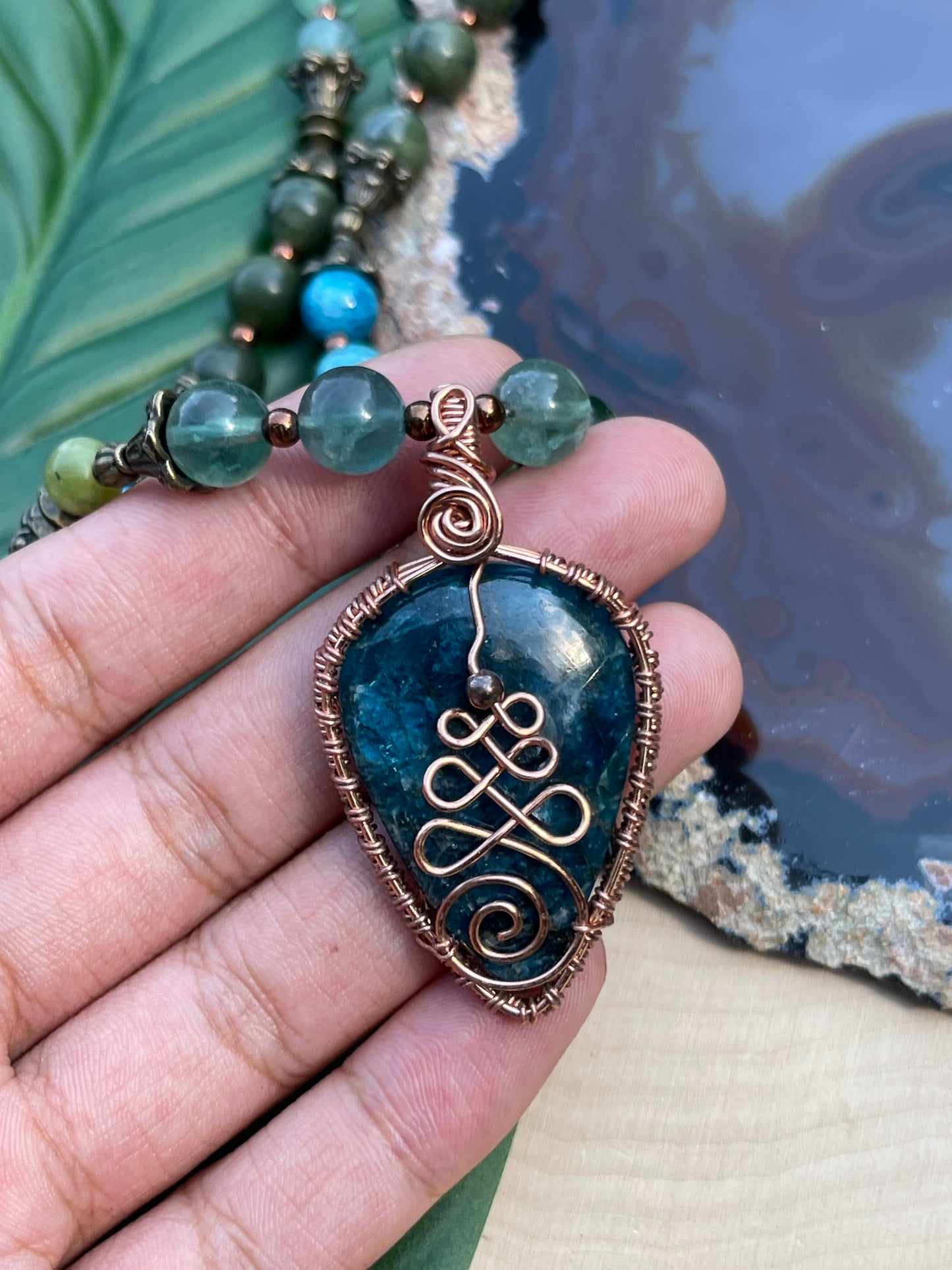 Kaia • Apatite, Fluorite + Serpentine Unalome Necklace