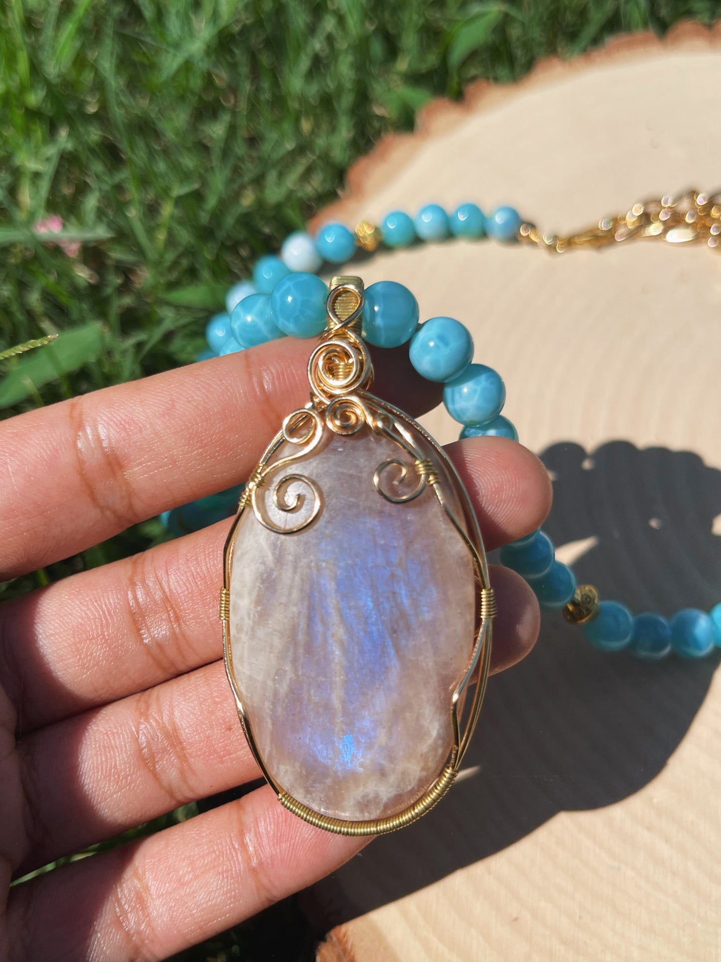 Belmorite Moonstone + AA Larimar Necklace