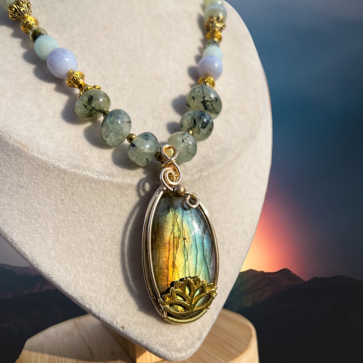 444 End of the Rainbow • Labradorite + Prehnite Necklace Stack