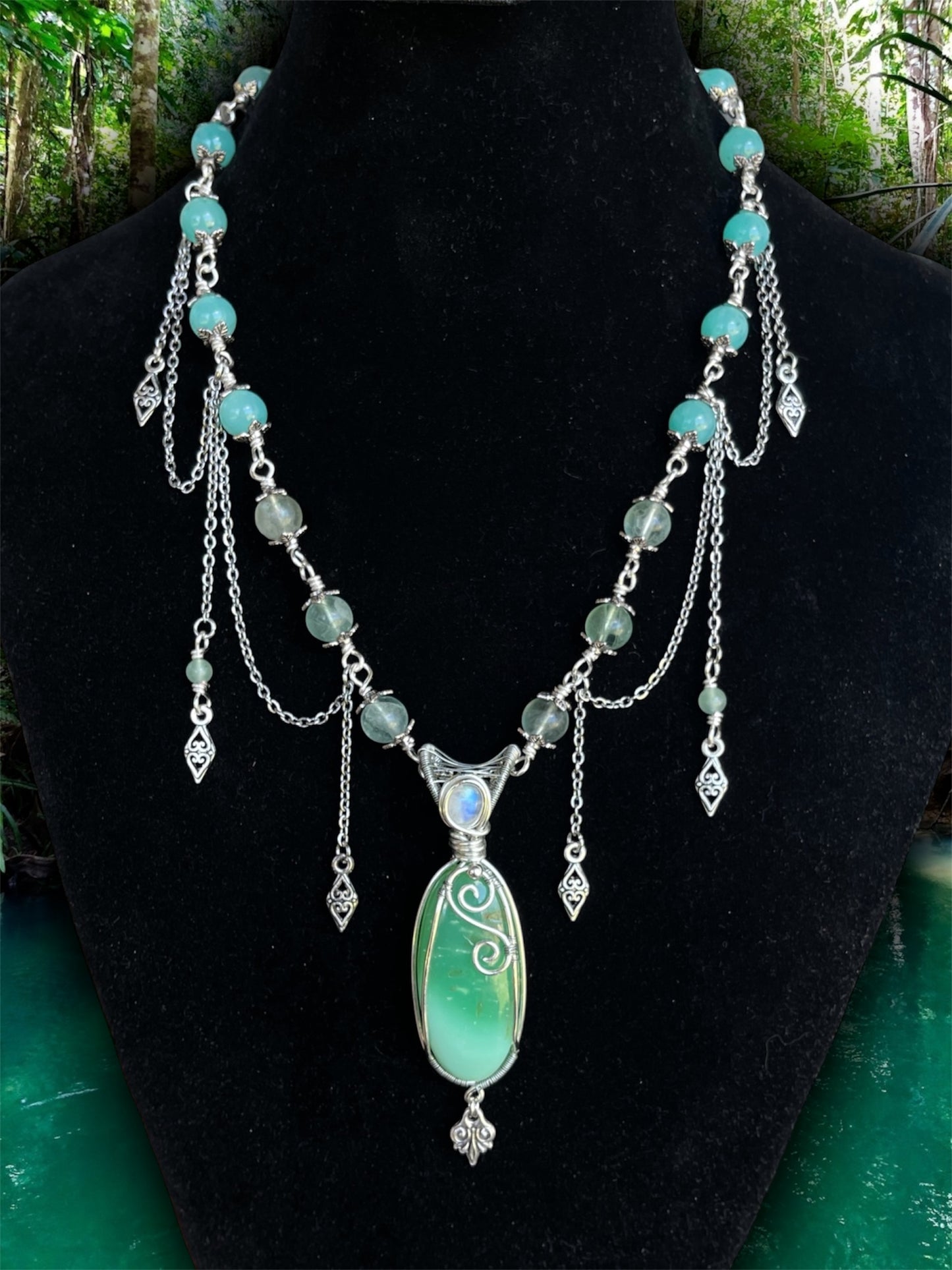 Siren • Chrysoprase, Fluorite & Amazonite Chandelier Necklace