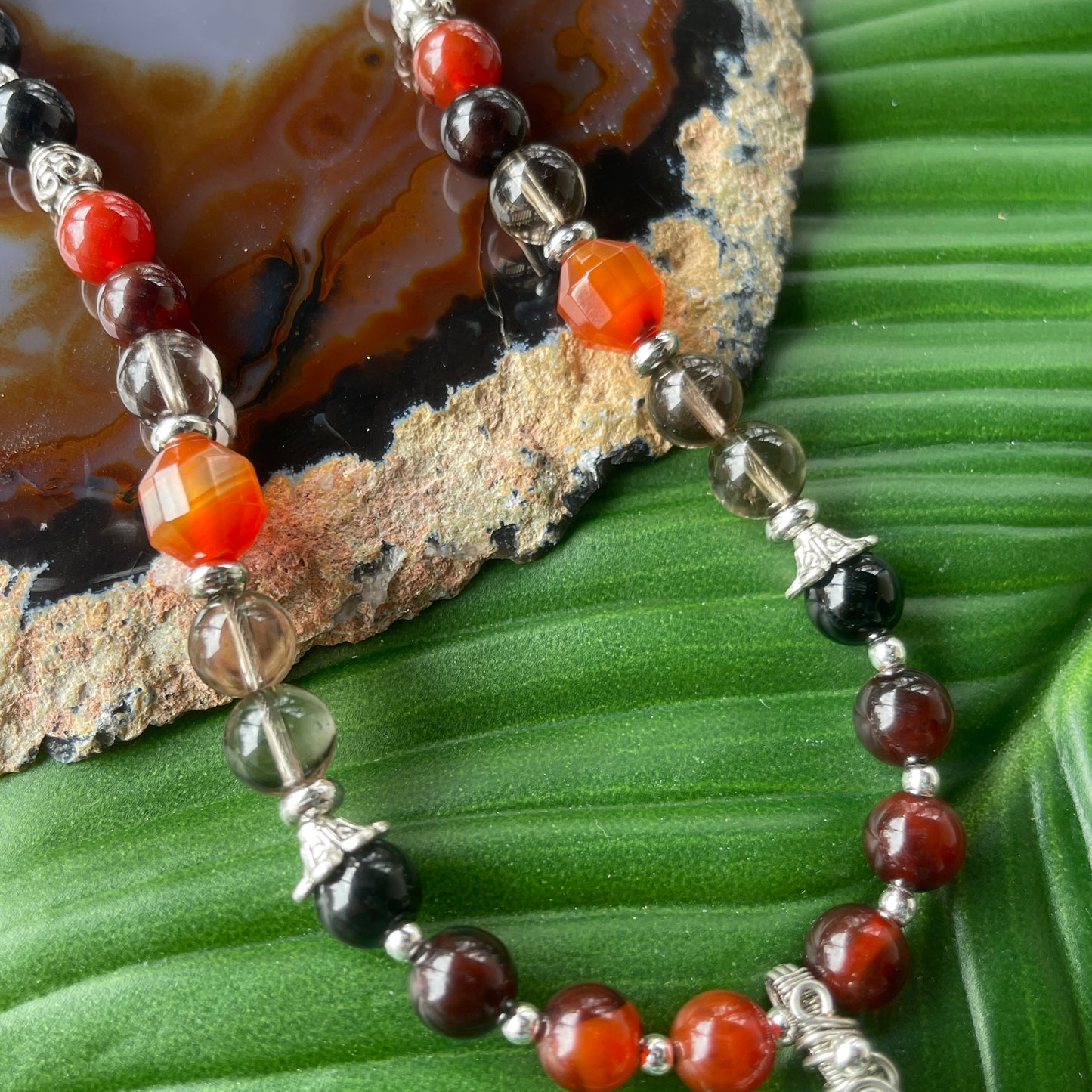 Vi • Sunstone, Carnelian, Smokey Quartz + Onyx Necklace
