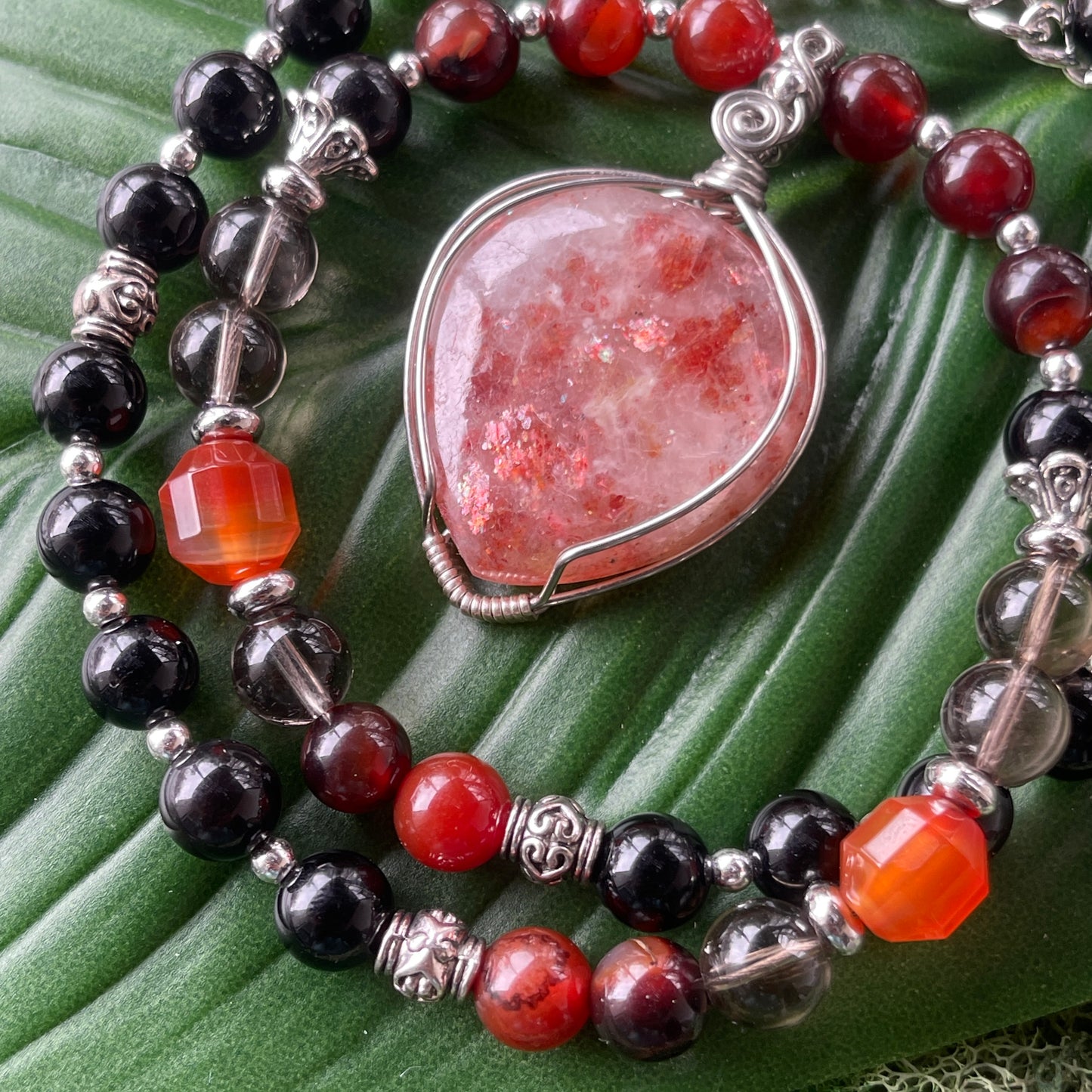 Vi • Sunstone, Carnelian, Smokey Quartz + Onyx Necklace