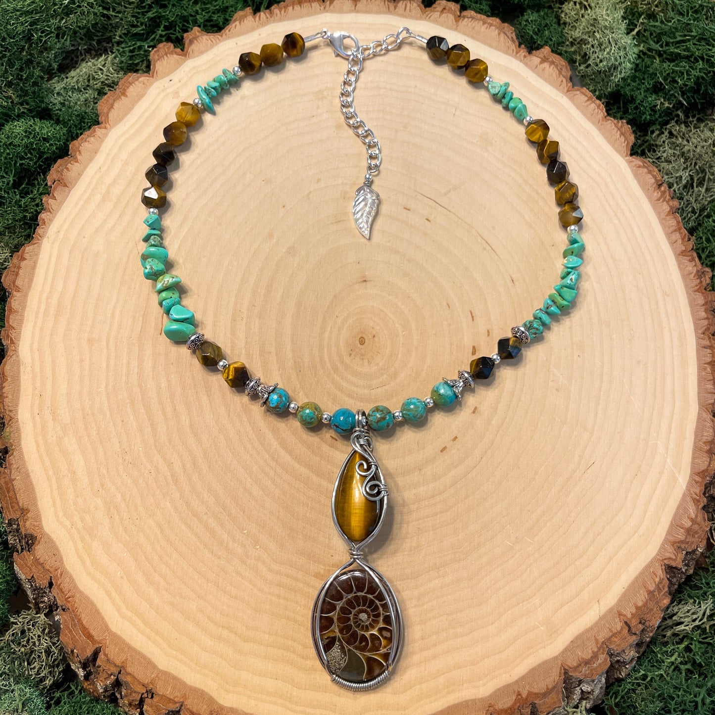 Waverly • Ammonite, Turquoise + Tiger’s Eye Necklace