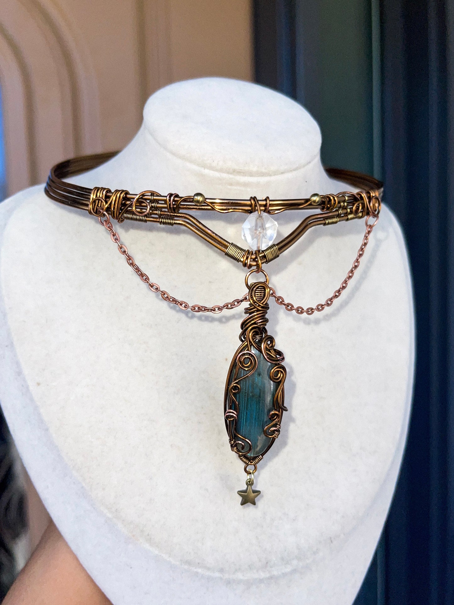 High Priestess Woven Labradorite Choker w/ Clear Quartz Amplifyer