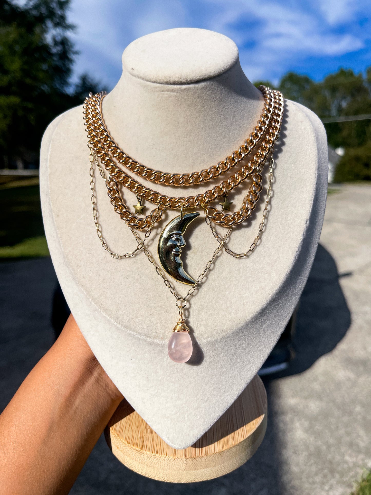 Celestial Rose Quartz Golden Necklace