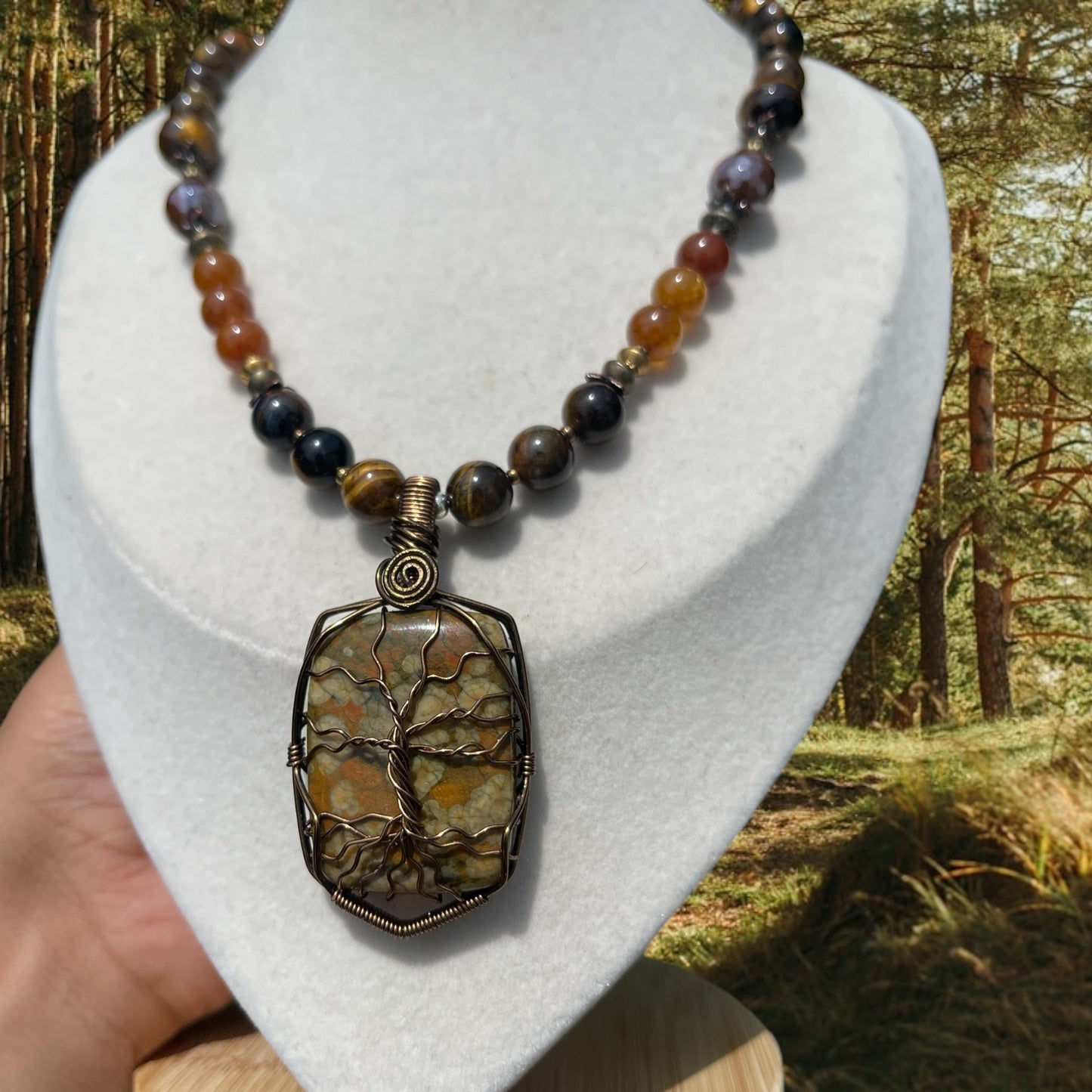 Azalea • Ocean Jasper, Honey Agate, Tiger’s Eye + Carnelian Tree of Life Necklace