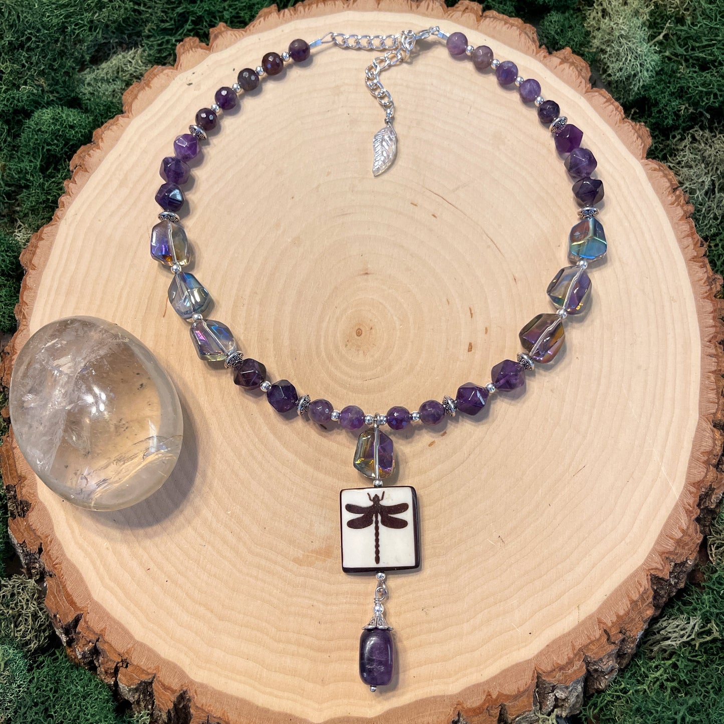 Callie • Amethyst + Aura Glass Dragonfly Necklace