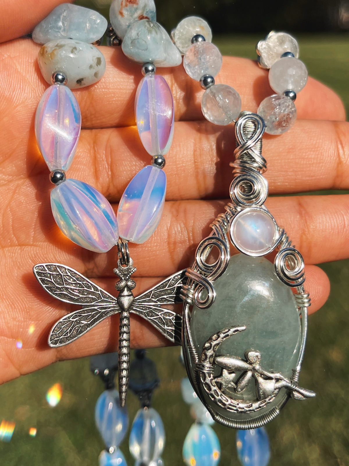 Marina • Aquamarine, Opalite + Moonstone Necklace Set
