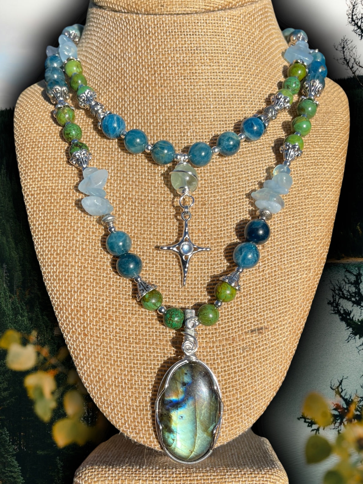 Calypso • Labradorite, Turquoise, Aquamarine + Apatite Necklace Set