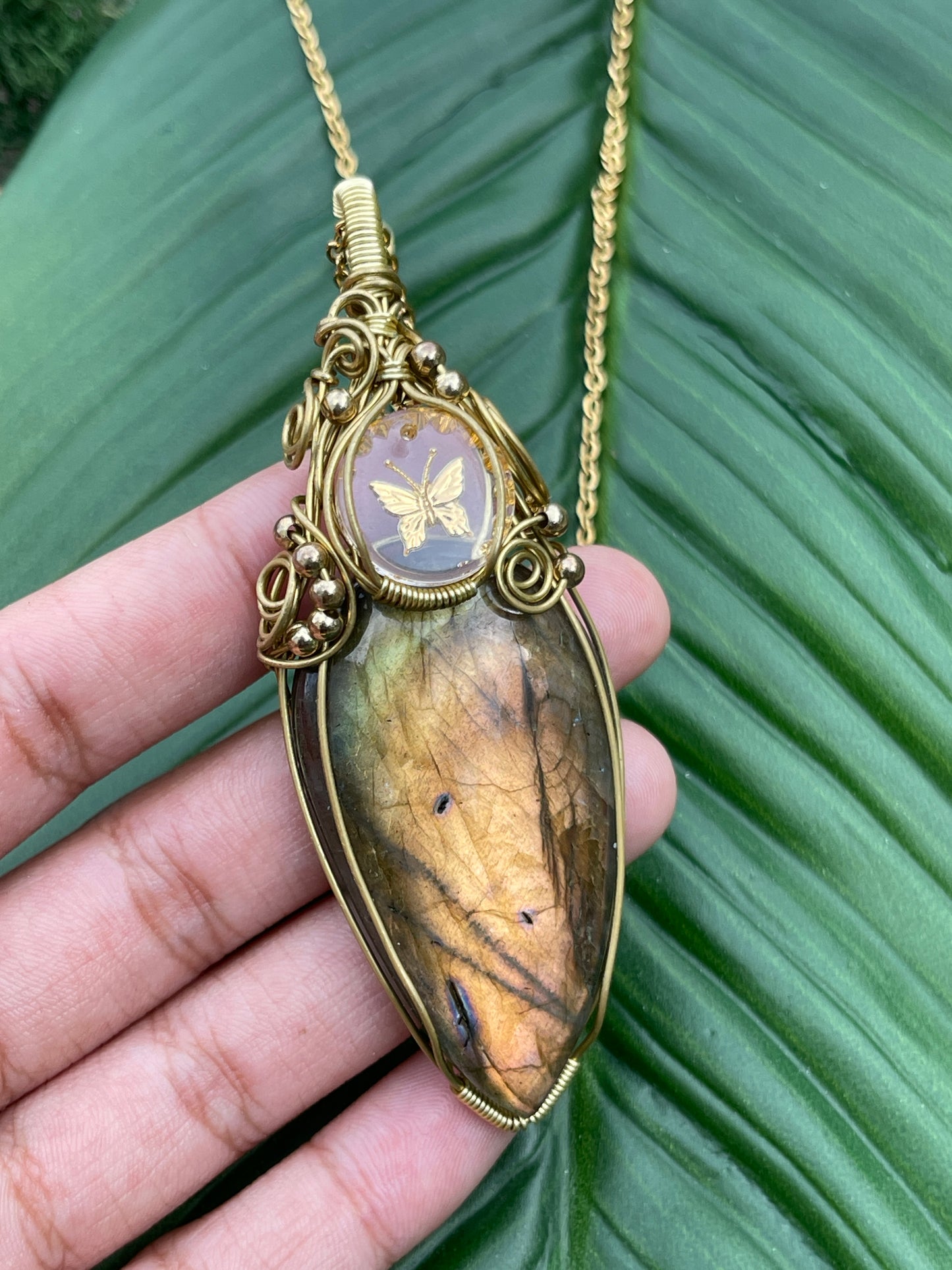 XL Golden Butterfly Labradorite Pendant