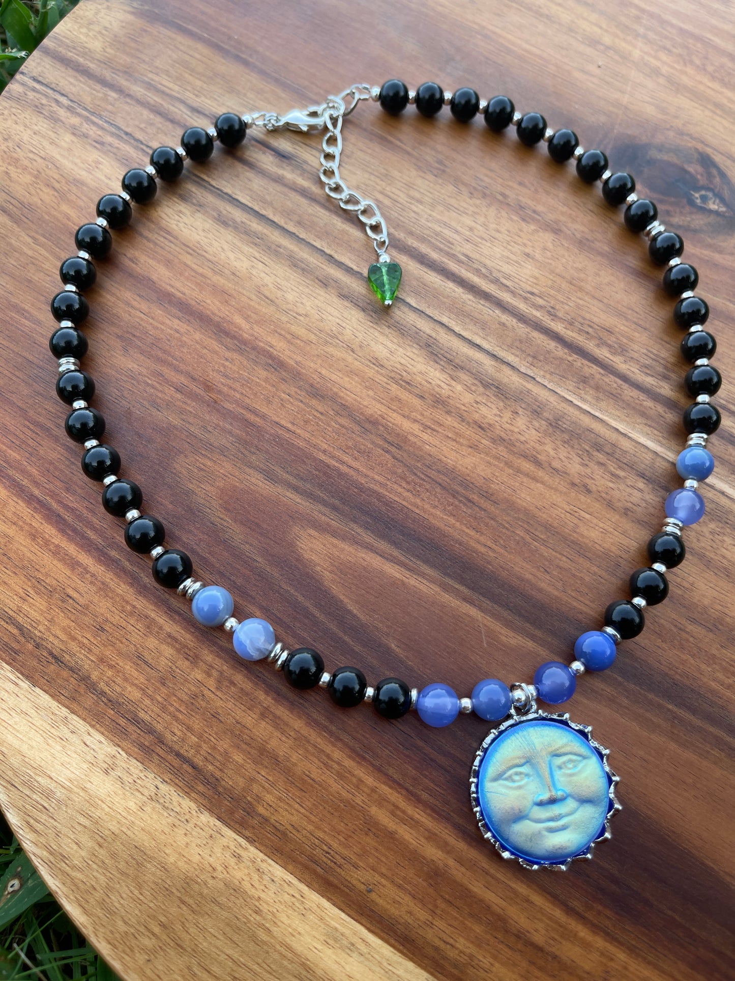 Neverland • Obsidian + Agate Moon Face Necklace
