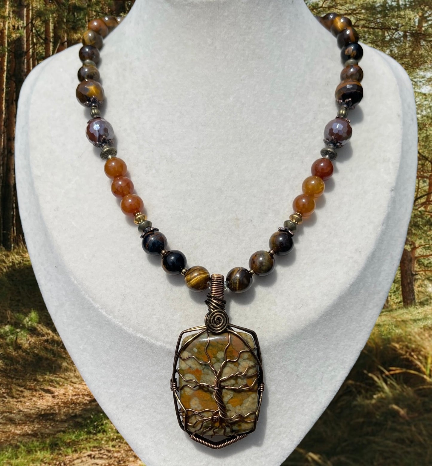 Azalea • Ocean Jasper, Honey Agate, Tiger’s Eye + Carnelian Tree of Life Necklace