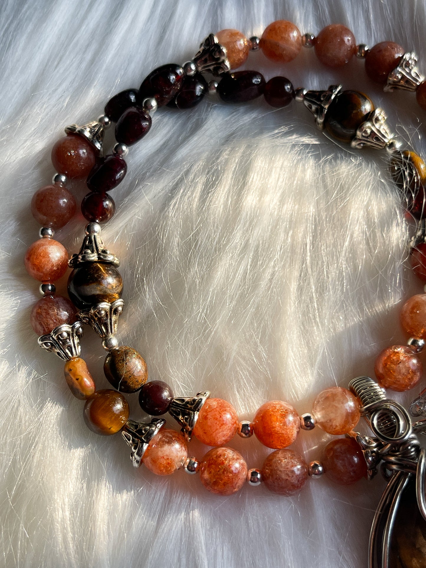 Tiger’s Eye, Sunstone + Garnet Necklace