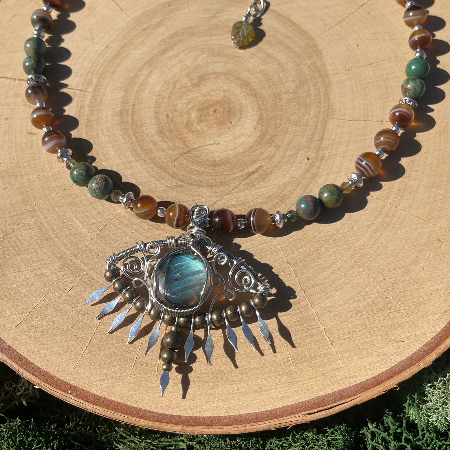 Eye of the Mystic • Labradorite, Botswana Agate + Shattuckite Necklace