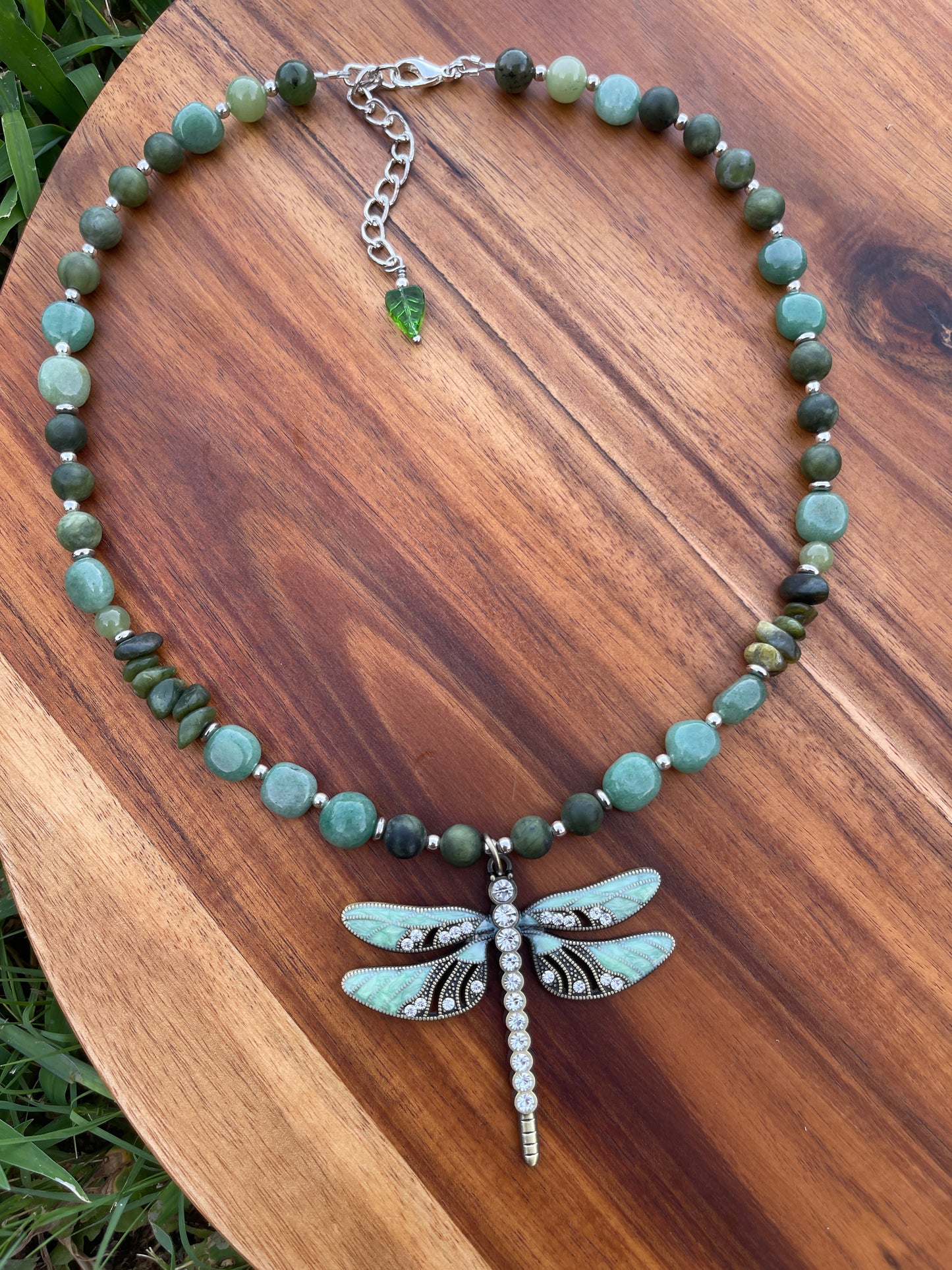 Willow • Green Aventurine + Jade Dragonfly Necklace