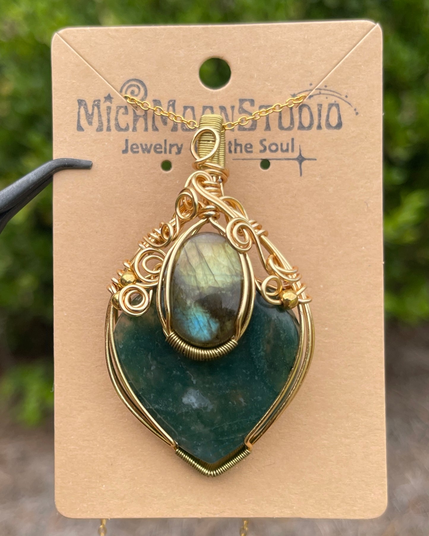 Labradorite + Moss Agate Pendant