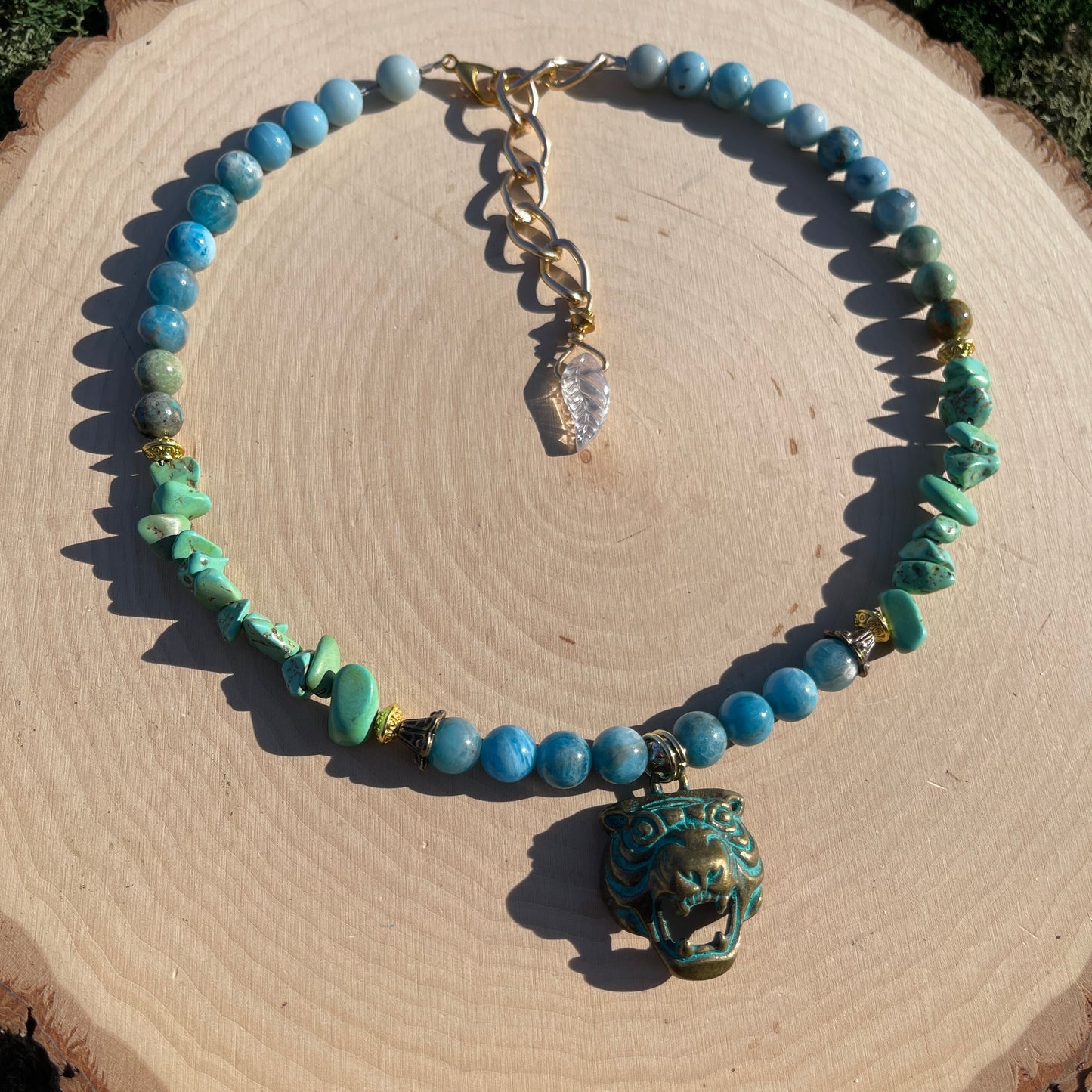 Miso • Turquoise + Blue Apatite Antique Tiger Necklace