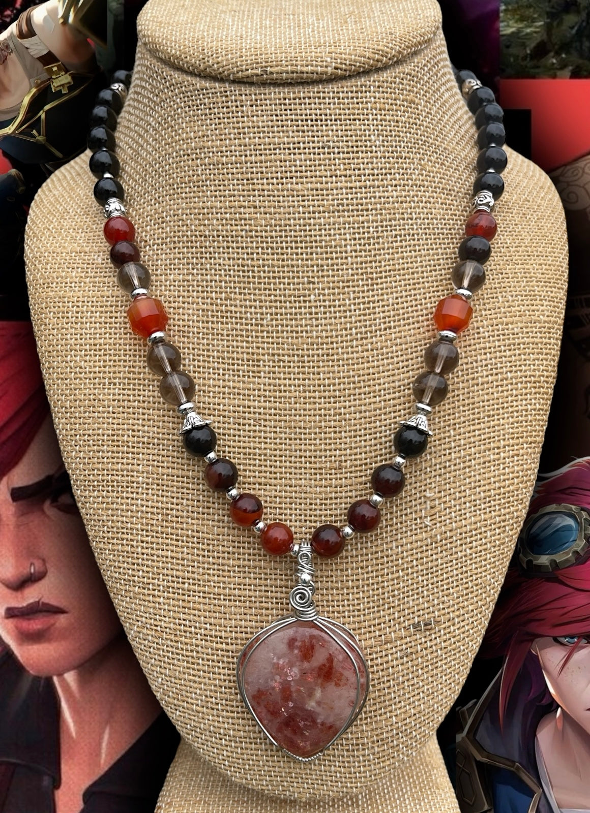 Vi • Sunstone, Carnelian, Smokey Quartz + Onyx Necklace