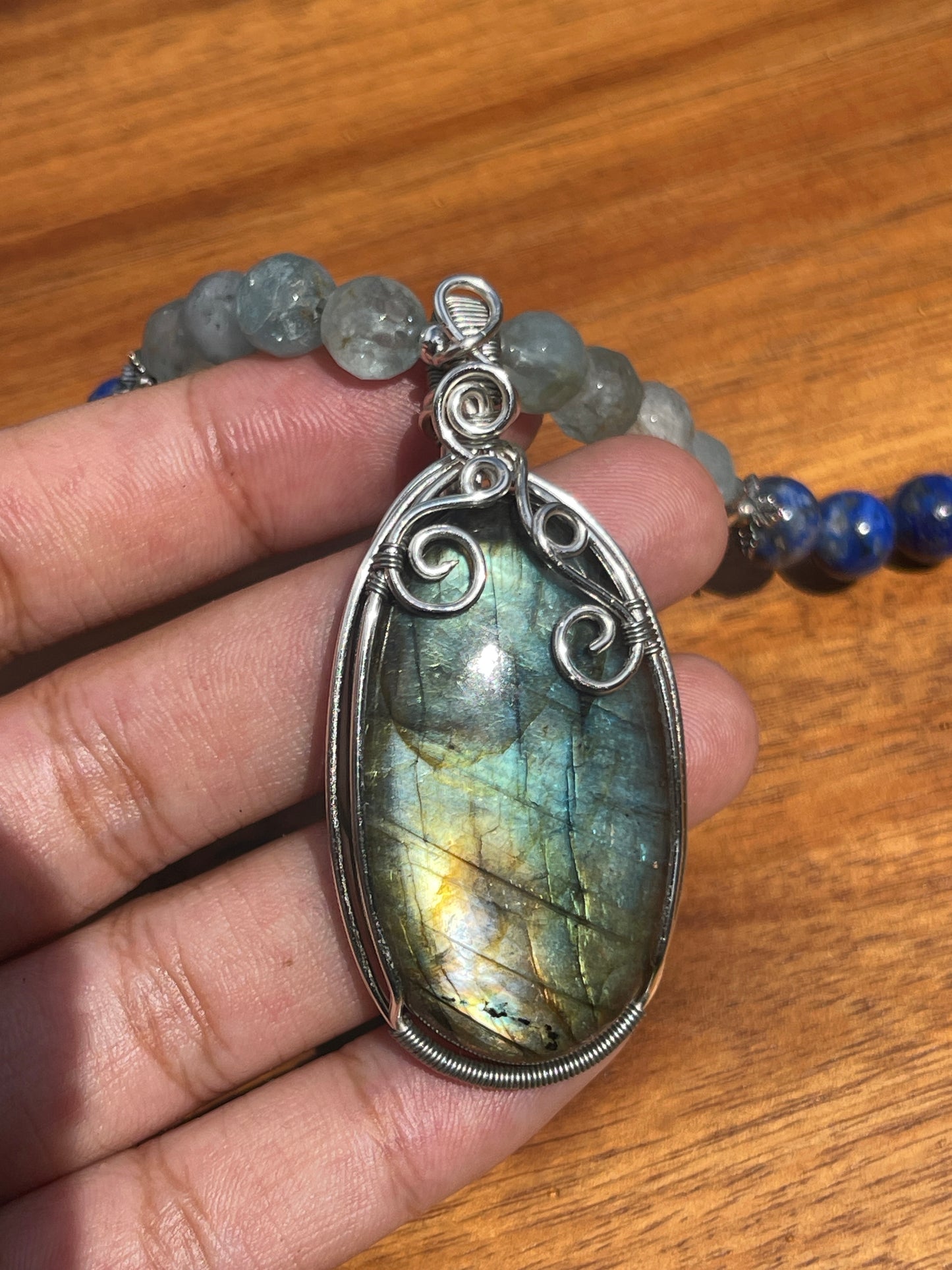 Labradorite, Aquamarine + Lapis Necklace