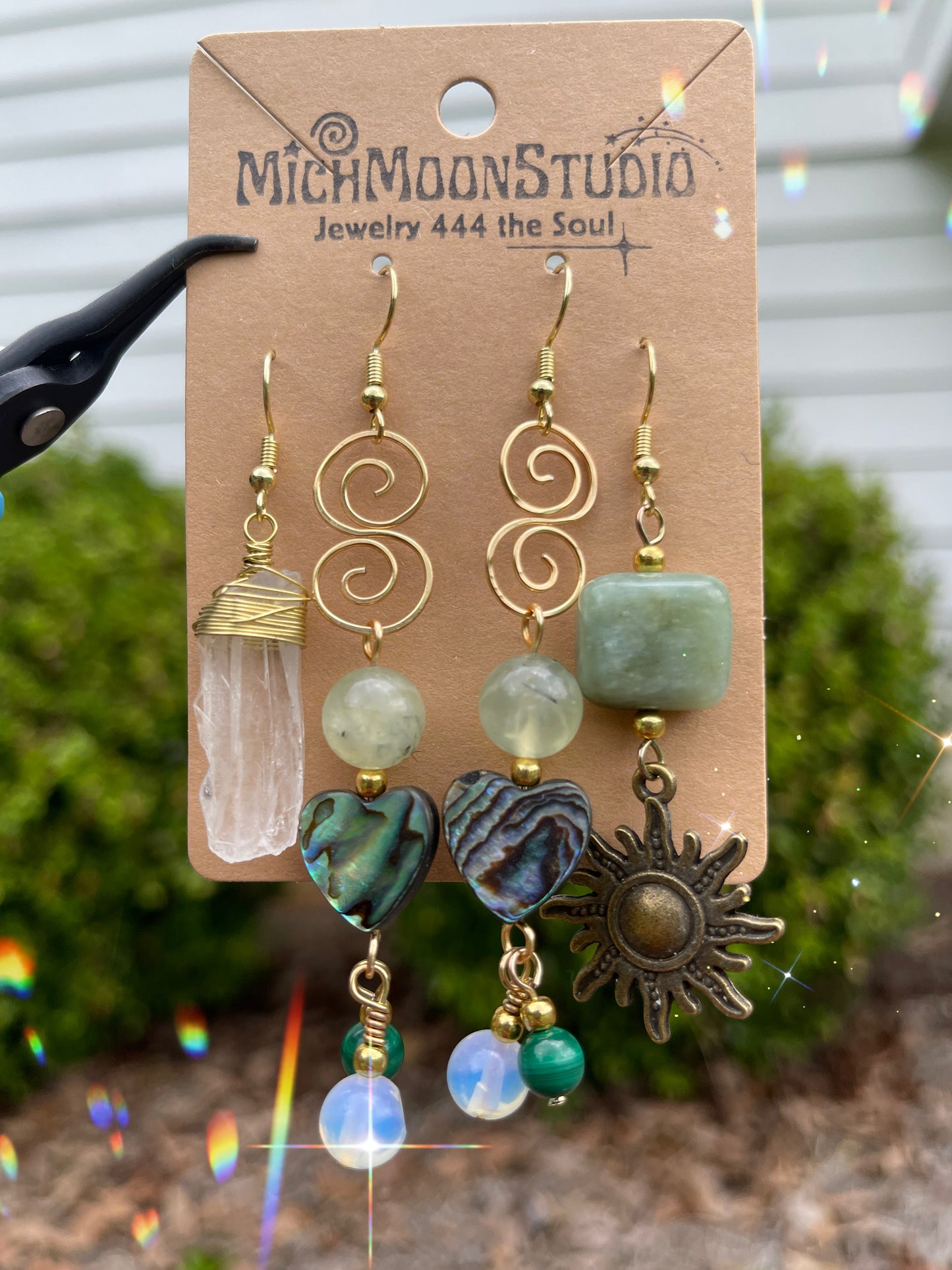 Abalone, Prehnite, Malachite, Jade + Opalite Earrings Set
