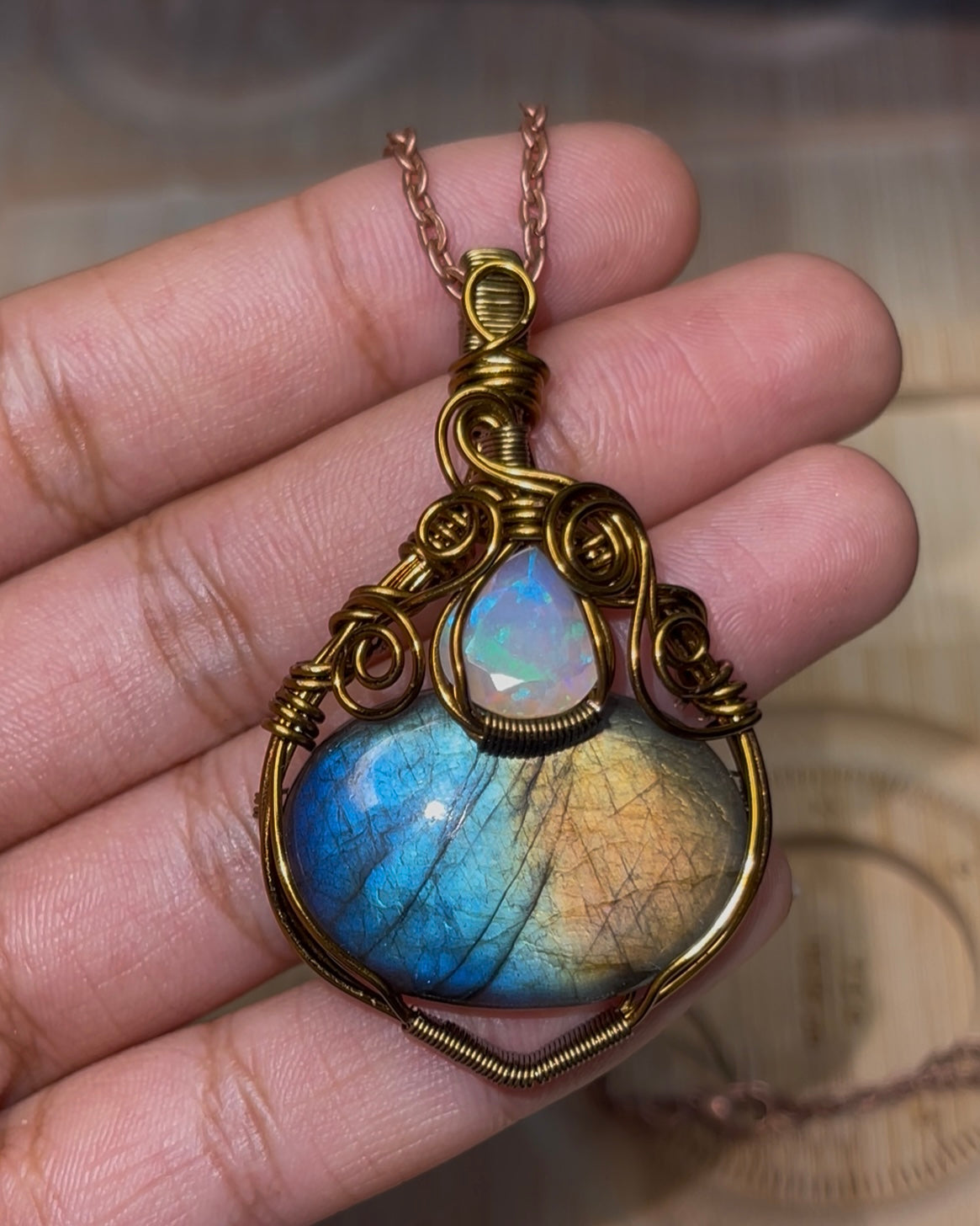 Ethiopian Opal x Rainbow Labradorite Pendant