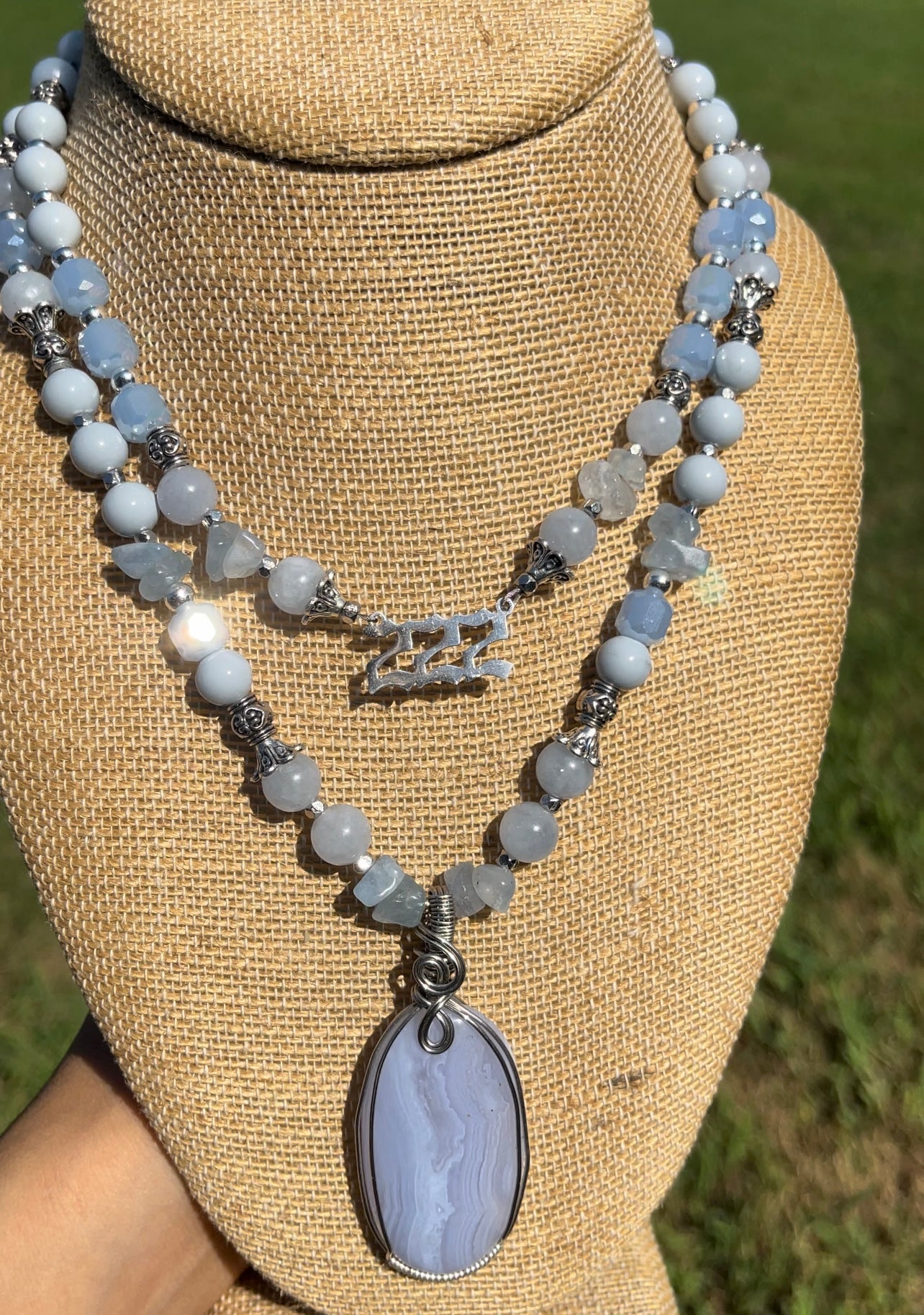 222 • Aquamarine & Blue Lace Agate Set