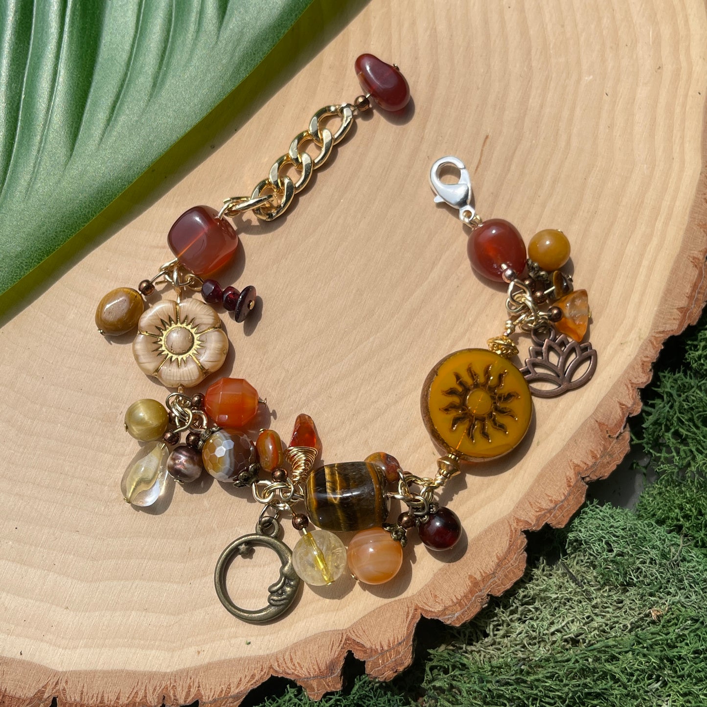 Garnet, Carnelian, Citrine + Mookaite Charm Bracelet