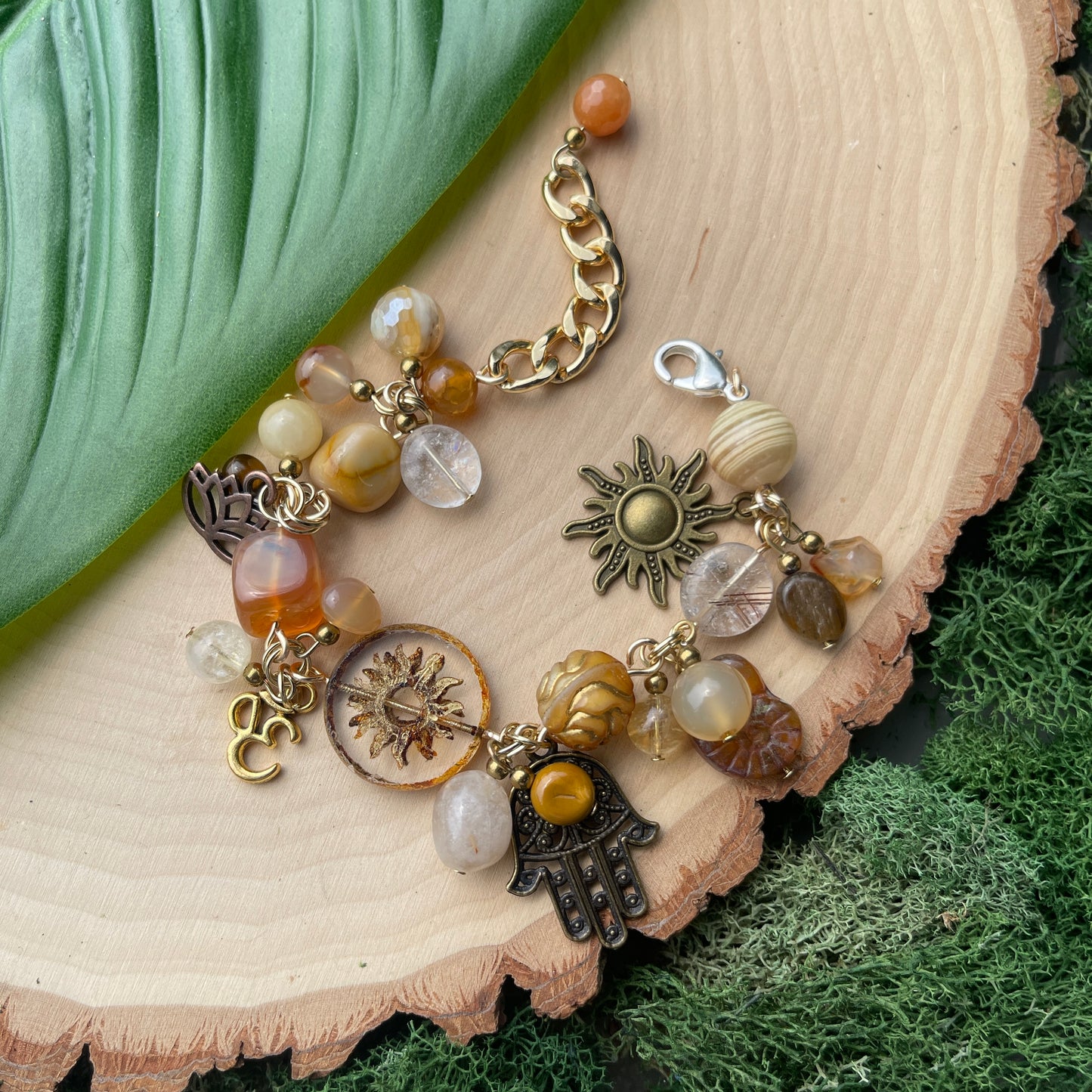 Citrine, Amber, Honey Agate + Carnelian Charm Bracelet