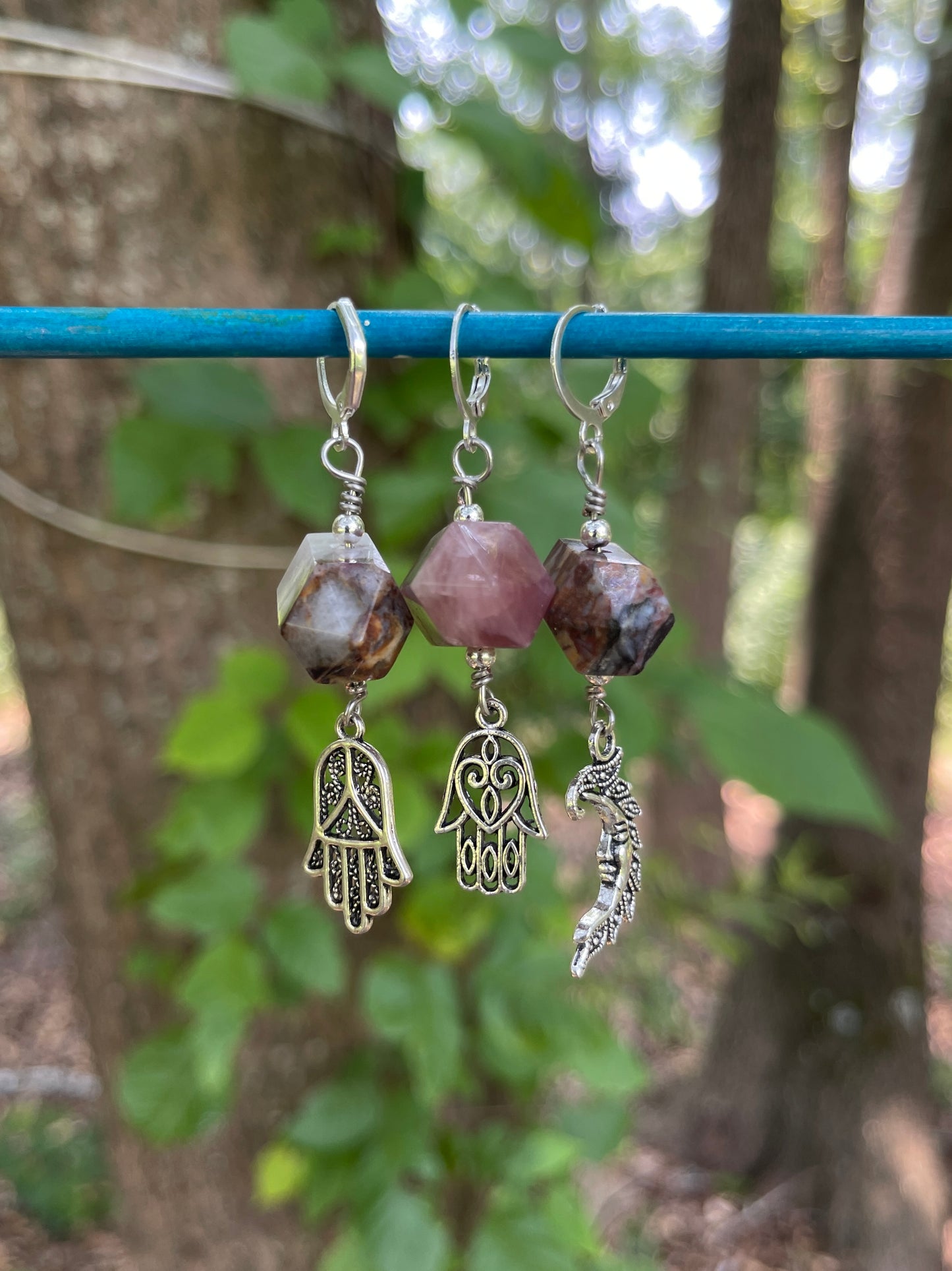 Madagascar Rose Quartz Hamsa Hand Hair Charm