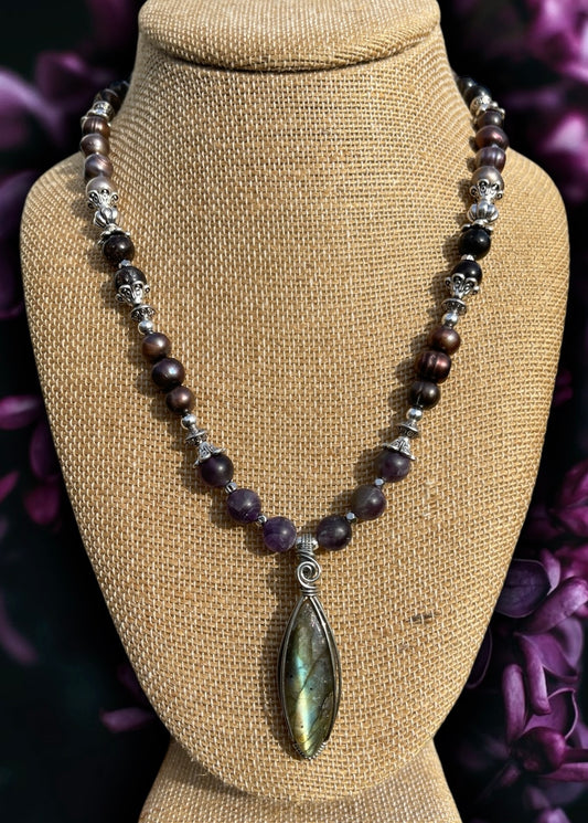 Violet • Labradorite, Pearls + Matte Amethyst