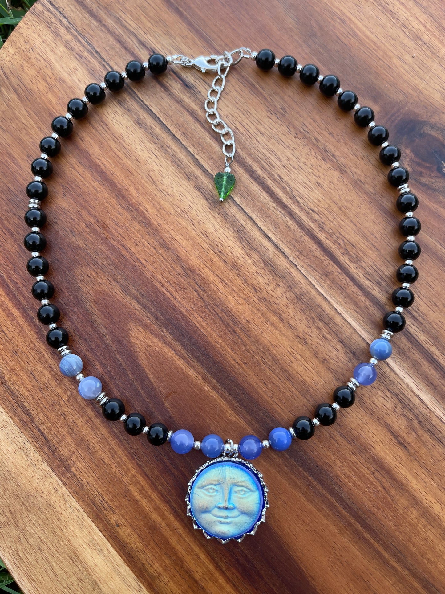 Neverland • Obsidian + Agate Moon Face Necklace