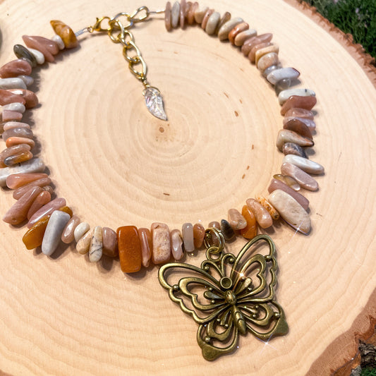 Ophelia • Vintage Style Sunstone Butterfly Necklace