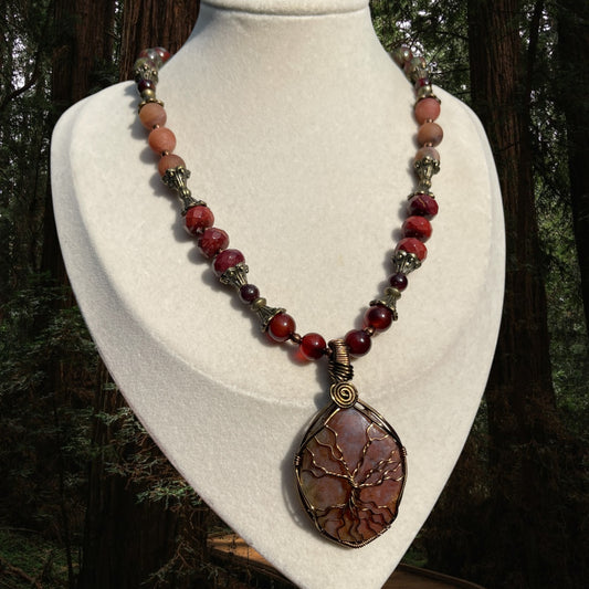 Redwood • Mookaite, Garnet, Carnelian + Red Moss Agate Tree of Life Necklace