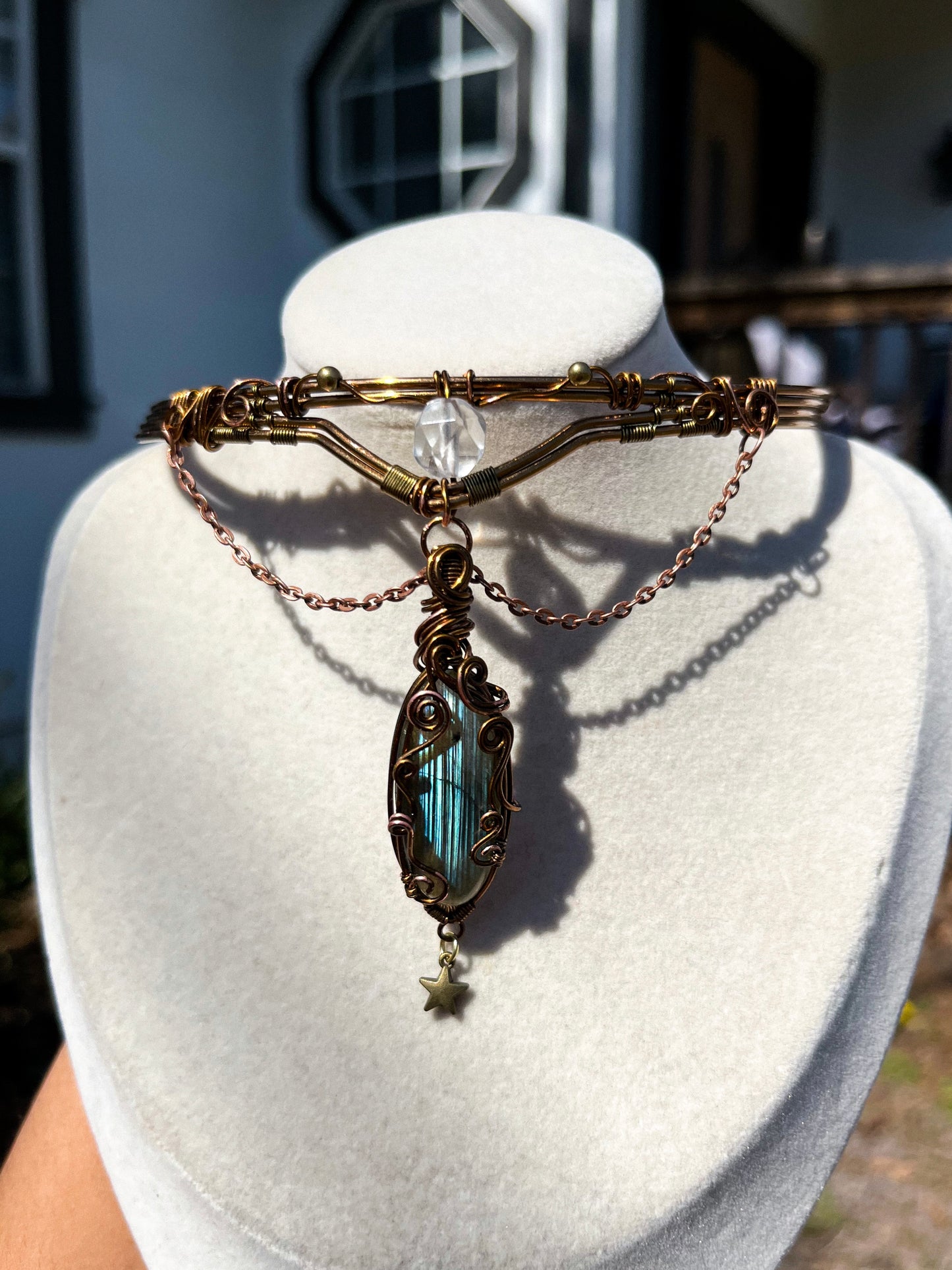 High Priestess Woven Labradorite Choker w/ Clear Quartz Amplifyer